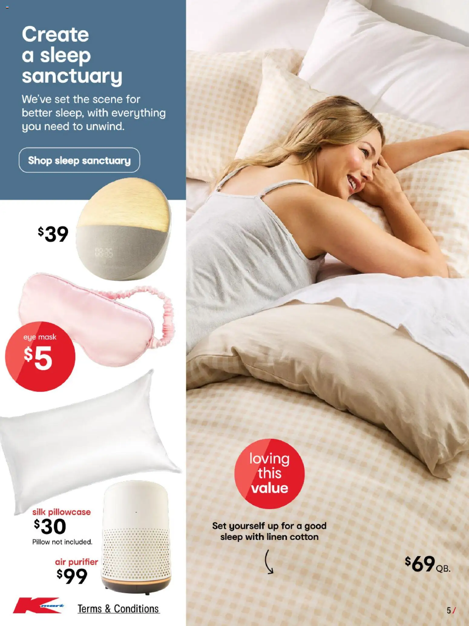 Kmart catalogue - valid from 27/08/2026 | Page: 5 | Products: Linen, Mask, Air purifier, Pillow