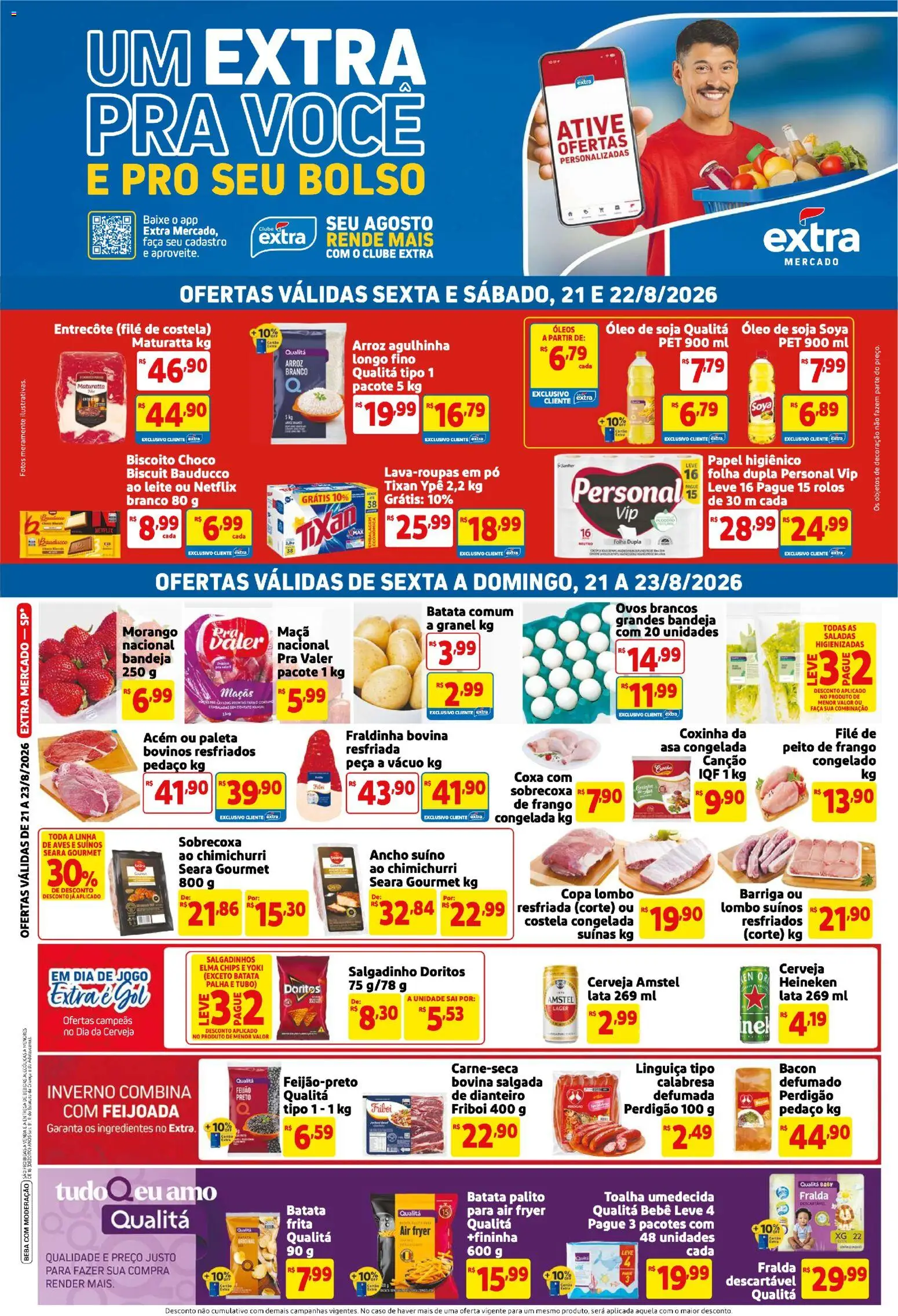 Extra Folheto - válido de 21/08/2026 | Página: 1 | Produtos: Decoração, Acém, Salgadinhos, Toalha umedecida