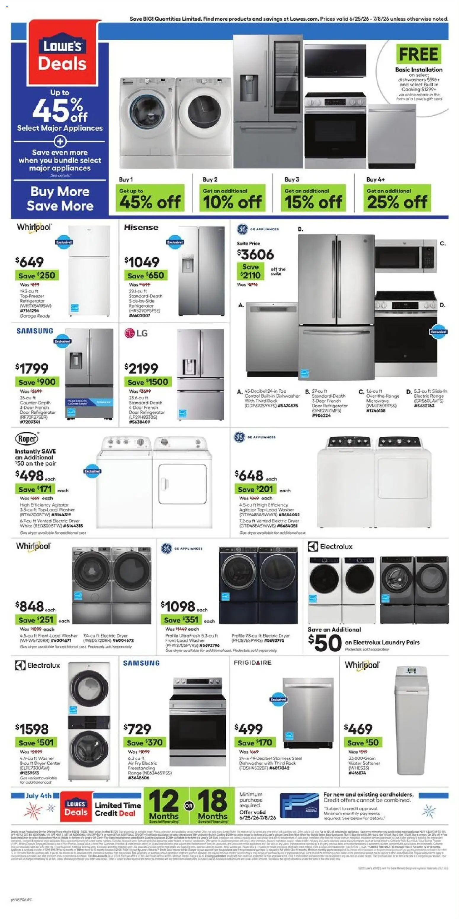 Lowe's Weekly Ad - valid from 06/25/2026 | Page: 6 | Products: Microwave, Washer, Refrigerator, Dishwasher