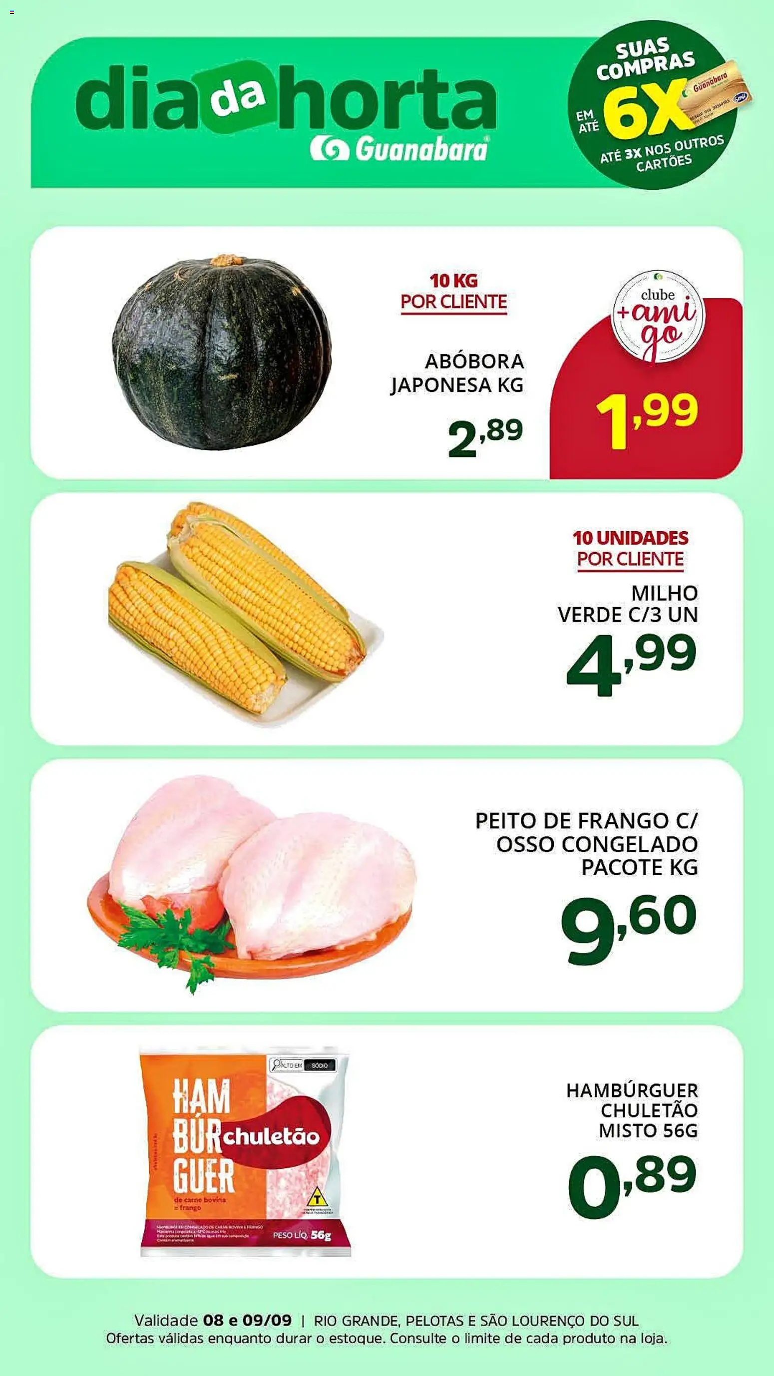 Supermercado Guanabara Folheto - válido de 08/09/2026 | Página: 2 | Produtos: Milho verde, Hambúrguer, Chuletão, Peito de frango