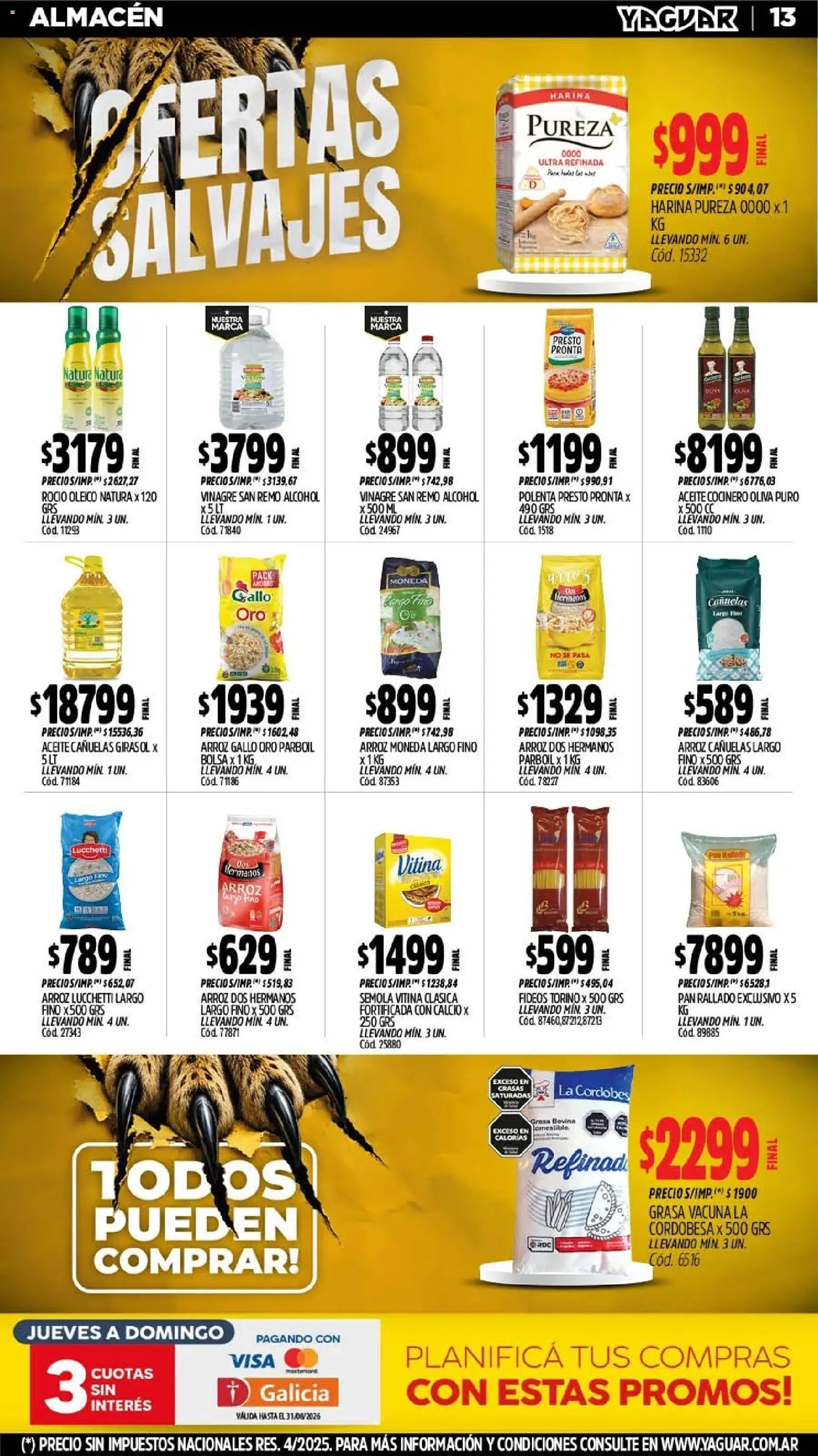 Yaguar - Oferta Semanal Chaco │ válido desde el 03/08/2026 | Página: 13 | Productos: Bolsa, Harina, Polenta, Arroz