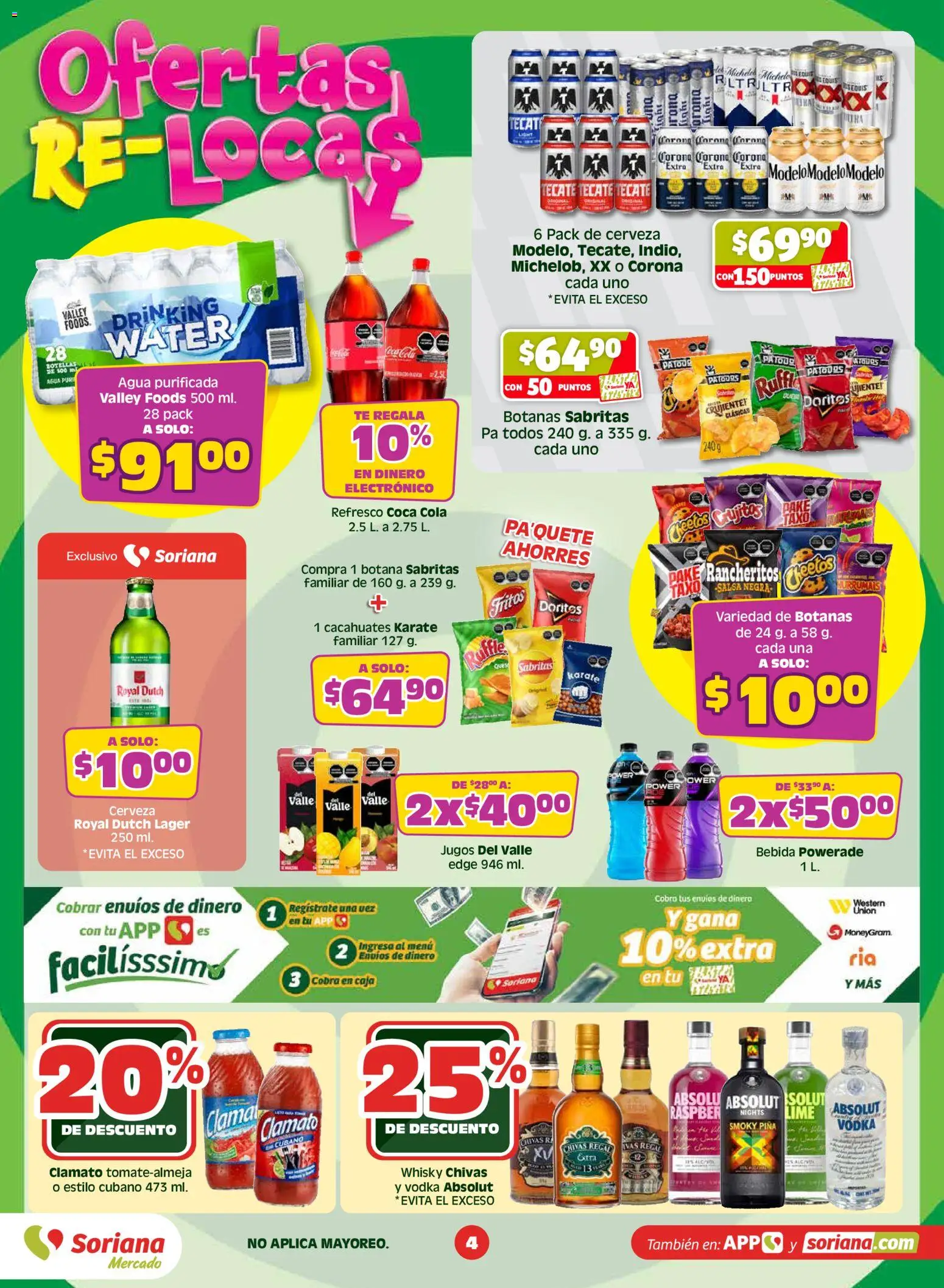 Nuevas ofertas de Soriana válidas en toda la República Mexicana desde el 14.05.2026. ¡Encuentra las mejores ofertas en Soriana Ofertas Re Locas Mercado Nacional! | Página: 4 | Productos: Cerveza, Piña, Té, Caja