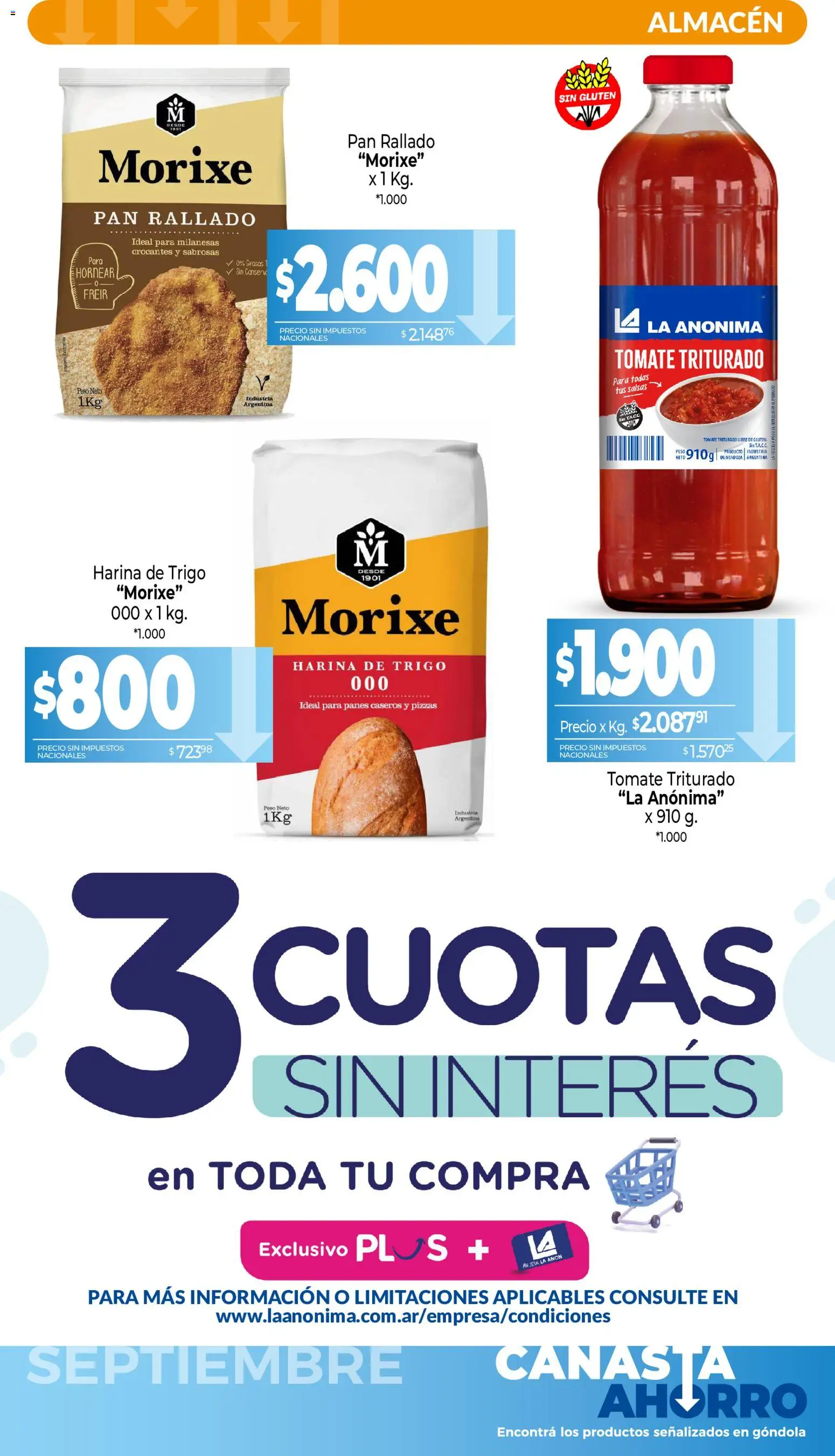 La Anonima - Canasta Ahorro │ válido desde el 01/09/2026 | Página: 4 | Productos: Peso, Salsas, Pan rallado, Canasta