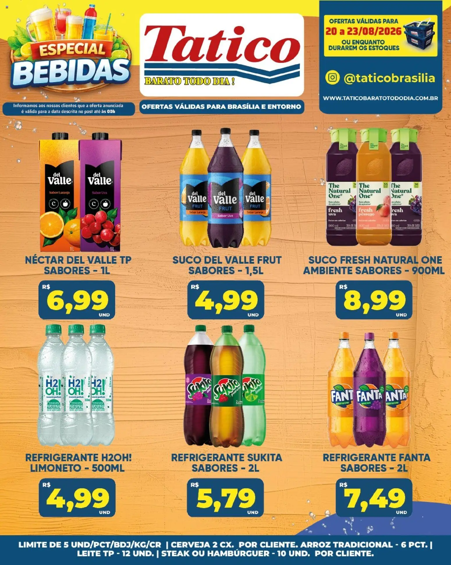 Tatico Folheto - válido de 20/08/2026 | Página: 22 | Produtos: Pêssego, Uva, Suco, Refrigerante