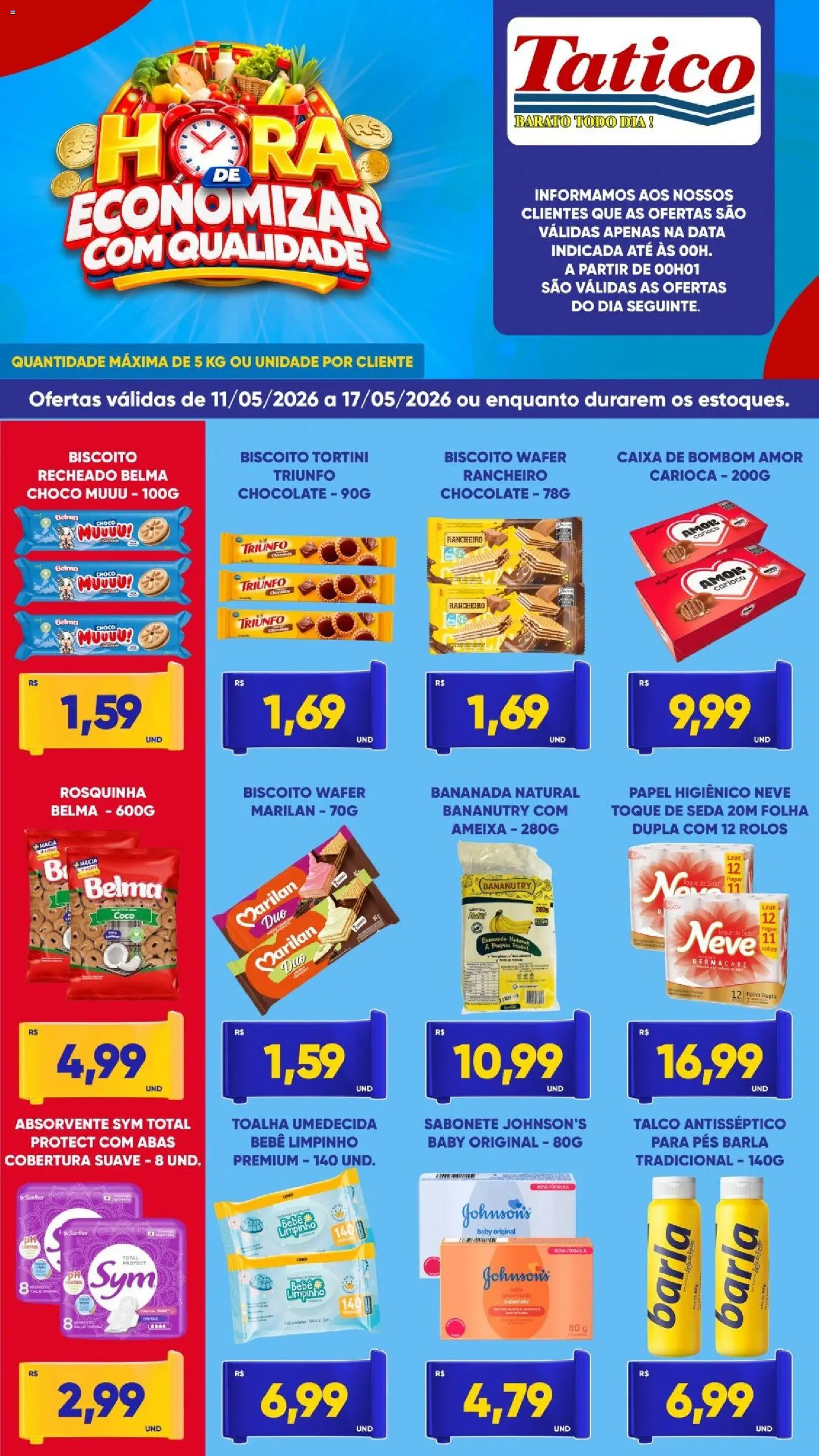 Tatico Folheto - válido de 11.05.2026 | Página: 5 | Produtos: Talco, Bombom, Absorvente, Toalha umedecida
