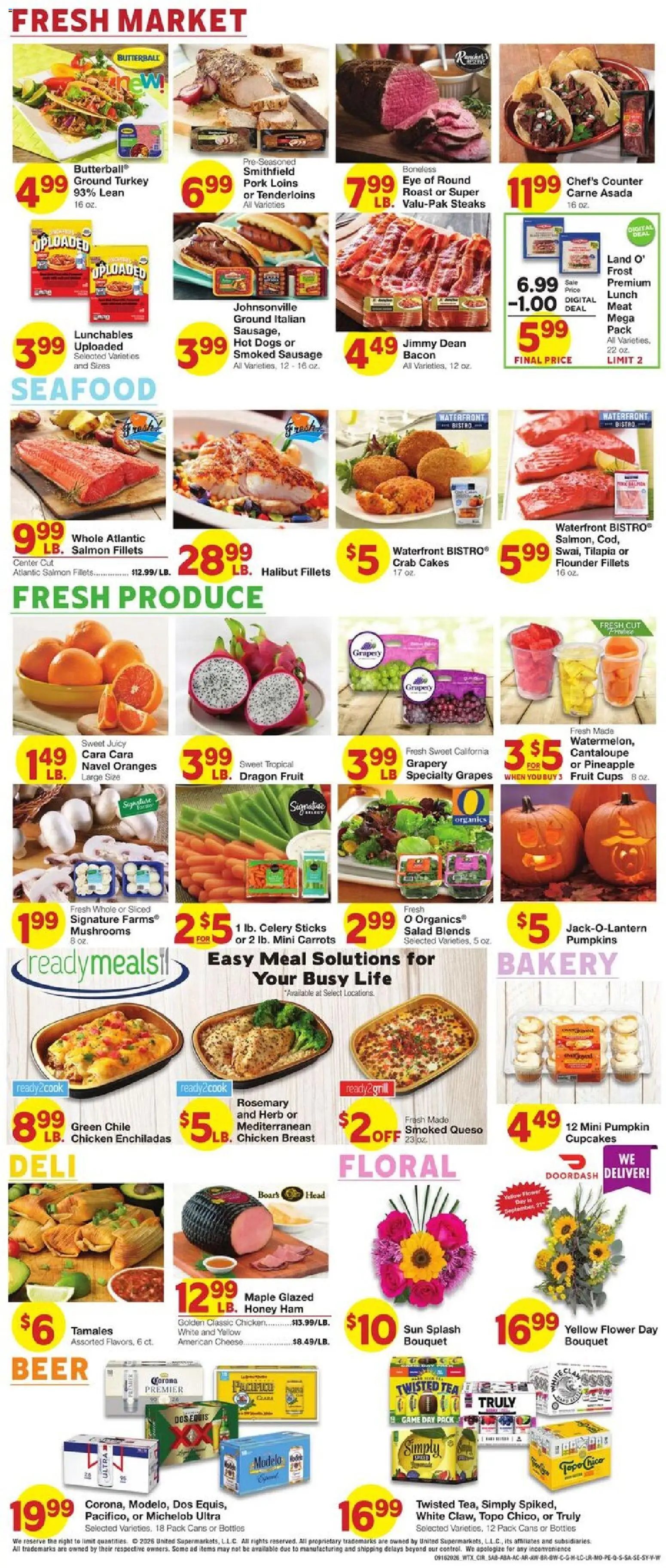 United Supermarkets Weekly Ad - valid from 09/16/2026 | Page: 5 | Products: Chicken, Pork, Oranges, Sausage