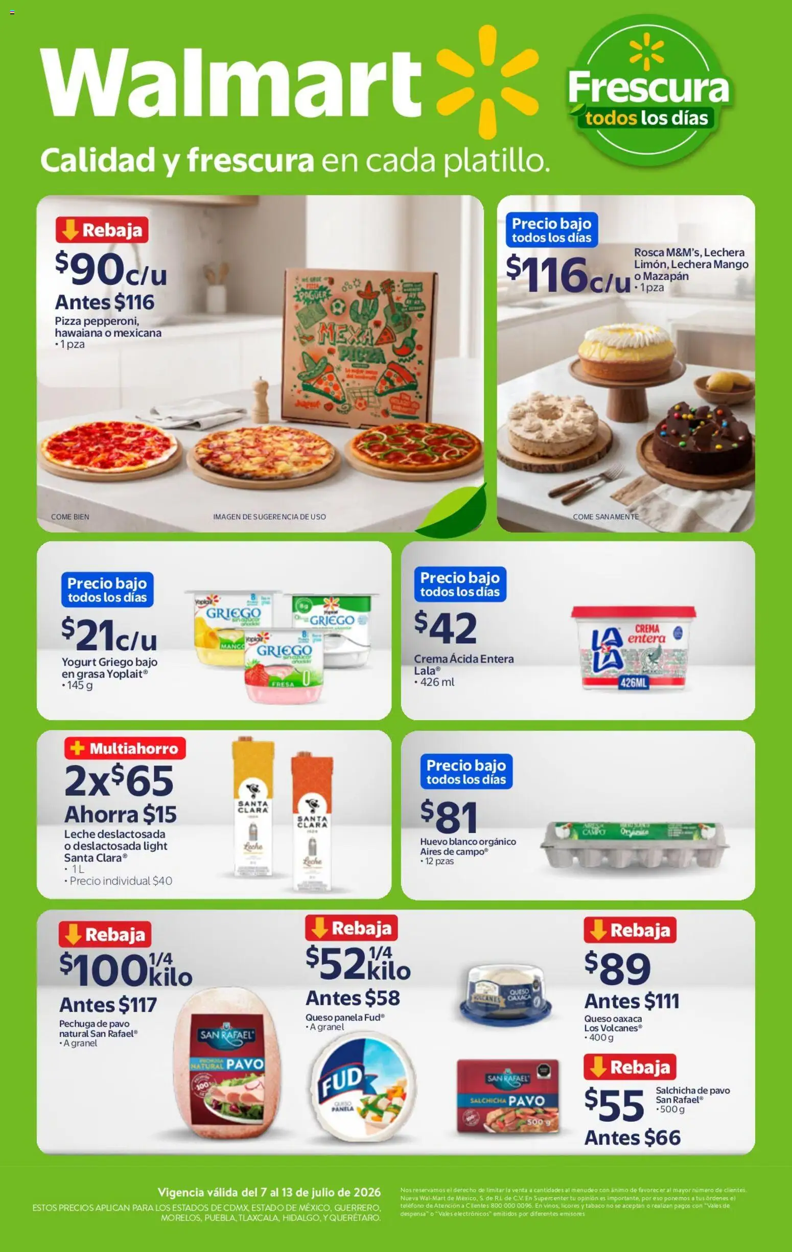 Nuevas ofertas de Walmart válidas en toda la República Mexicana desde el 07/07/2026. ¡Encuentra las mejores ofertas en Walmart folleto Calidad y Precios Bajos! | Página: 4 | Productos: Fresa, Leche, Queso, Despensa