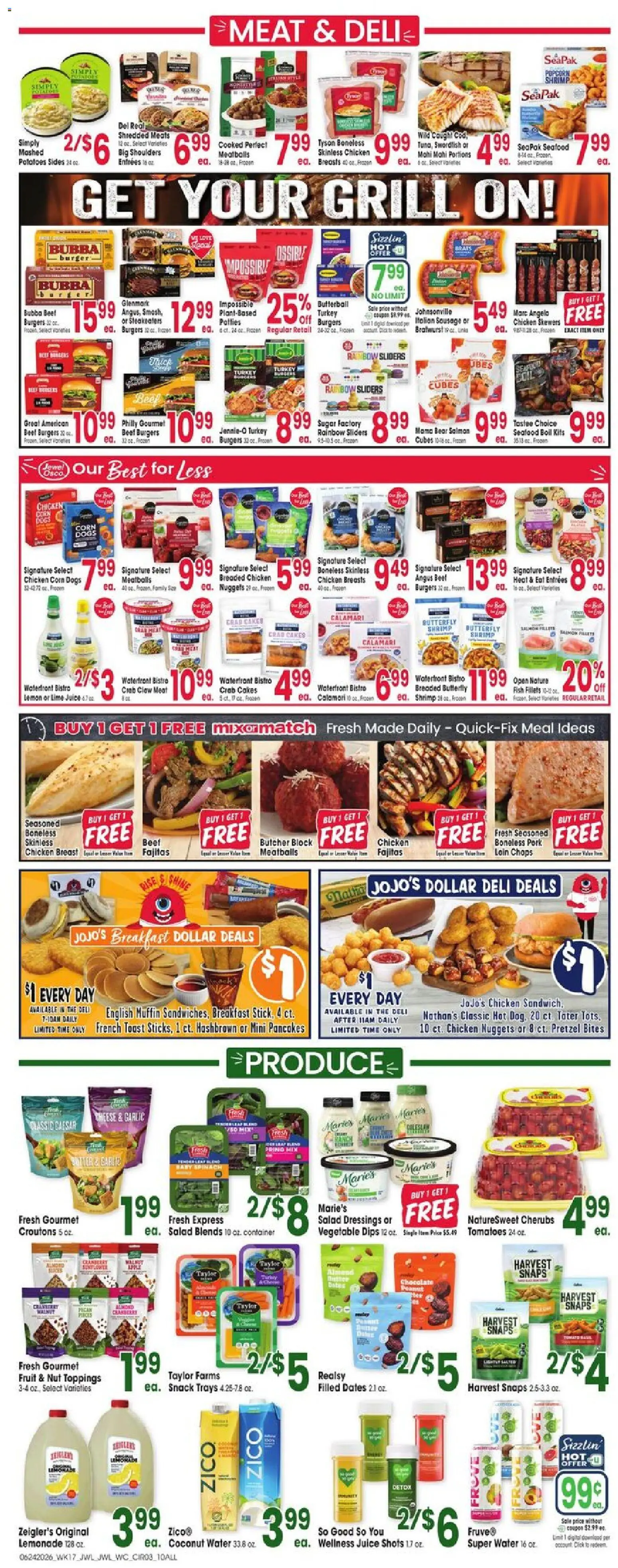 Jewel Osco Weekly Ad - valid from 06/24/2026 | Page: 3 | Products: Corn, Tomatoes, Seafood, Lime