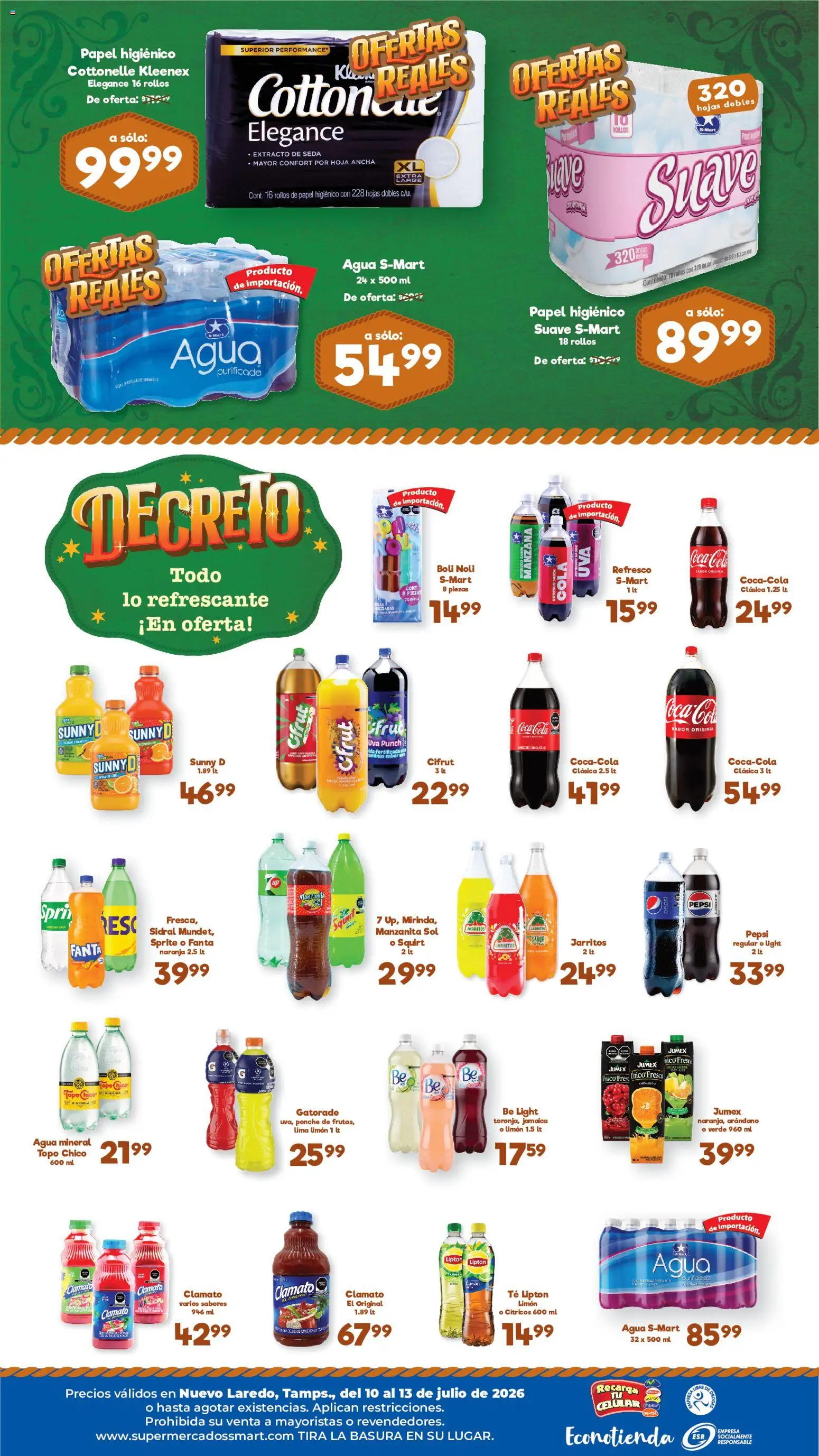 Nuevas ofertas de S-Mart válidas en toda la República Mexicana desde el 10/07/2026. ¡Encuentra las mejores ofertas en S-Mart folleto Ofertas de feria Nuevo Laredo! | Página: 2 | Productos: Refresco, Limón, Col, Té