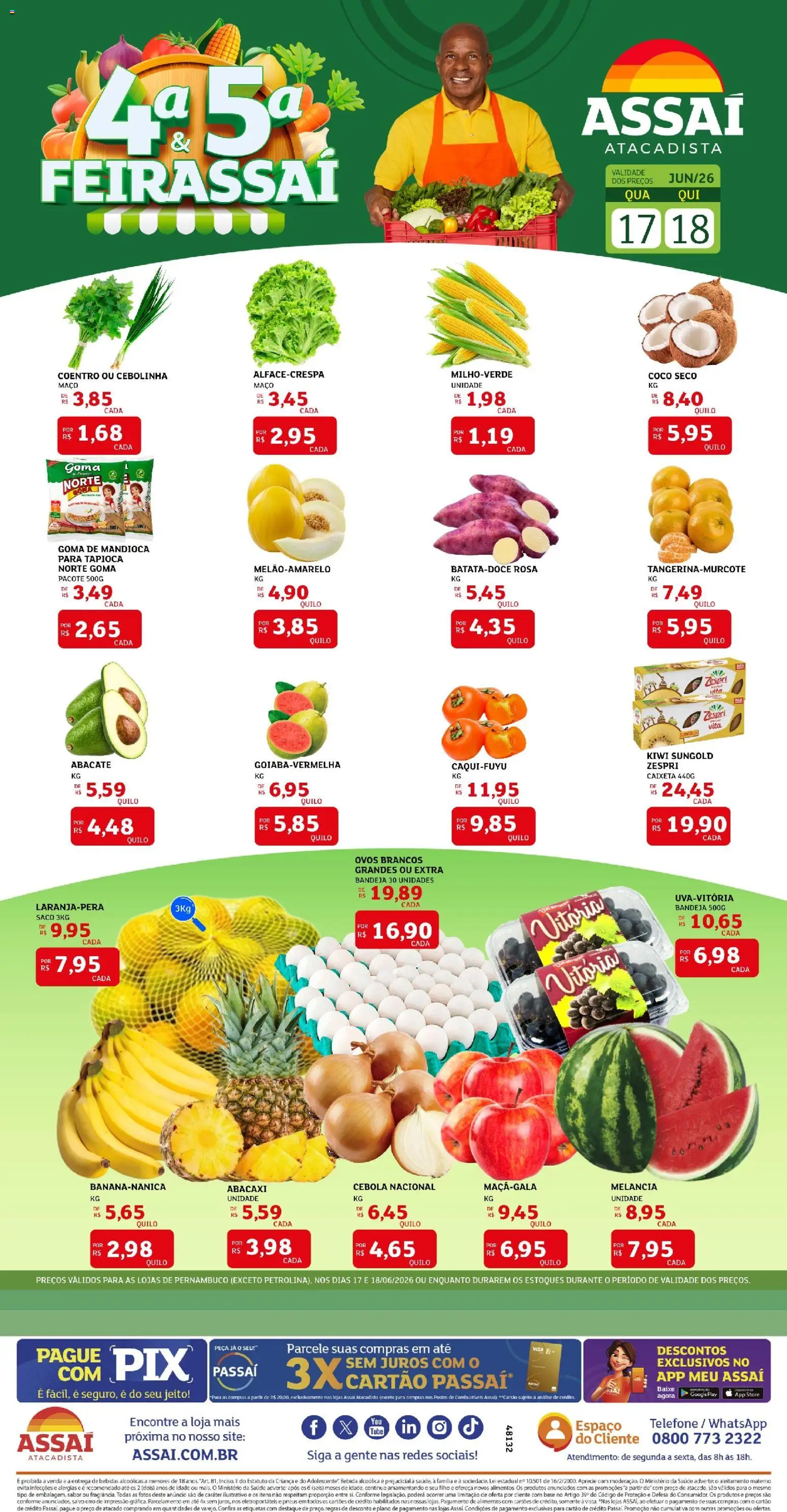 Assaí Atacadista Folheto - válido de 17.06.2026 | Página: 1 | Produtos: Cebola, Tapioca, Abacaxi, Kiwi