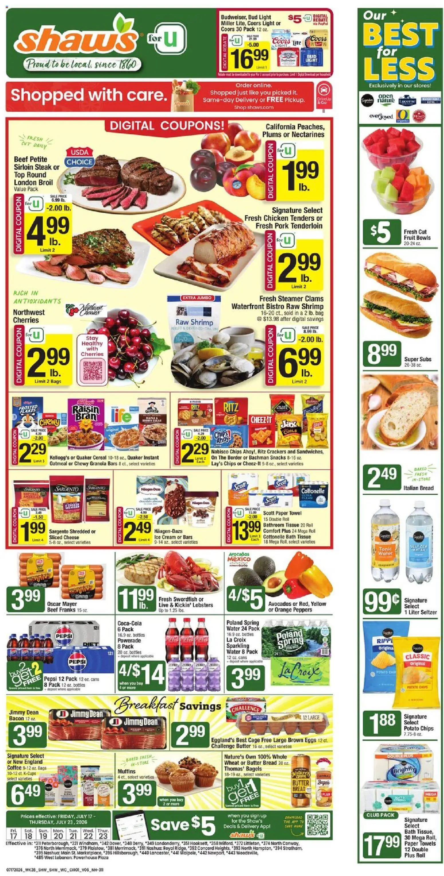 Shaw's Weekly Ad - NH - valid from 07/17/2026 | Page: 1 | Products: Cherries, Bread, Coffee, Bag
