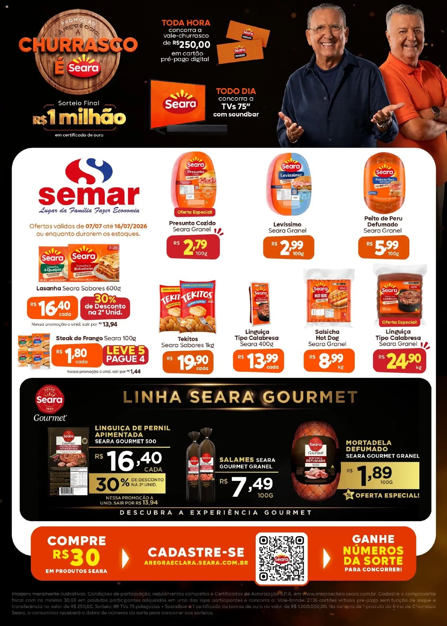 Semar Supermercado Folheto - válido de 07/07/2026 | Página: 1 | Produtos: Saquê, Linguiça, Presunto, Mortadela