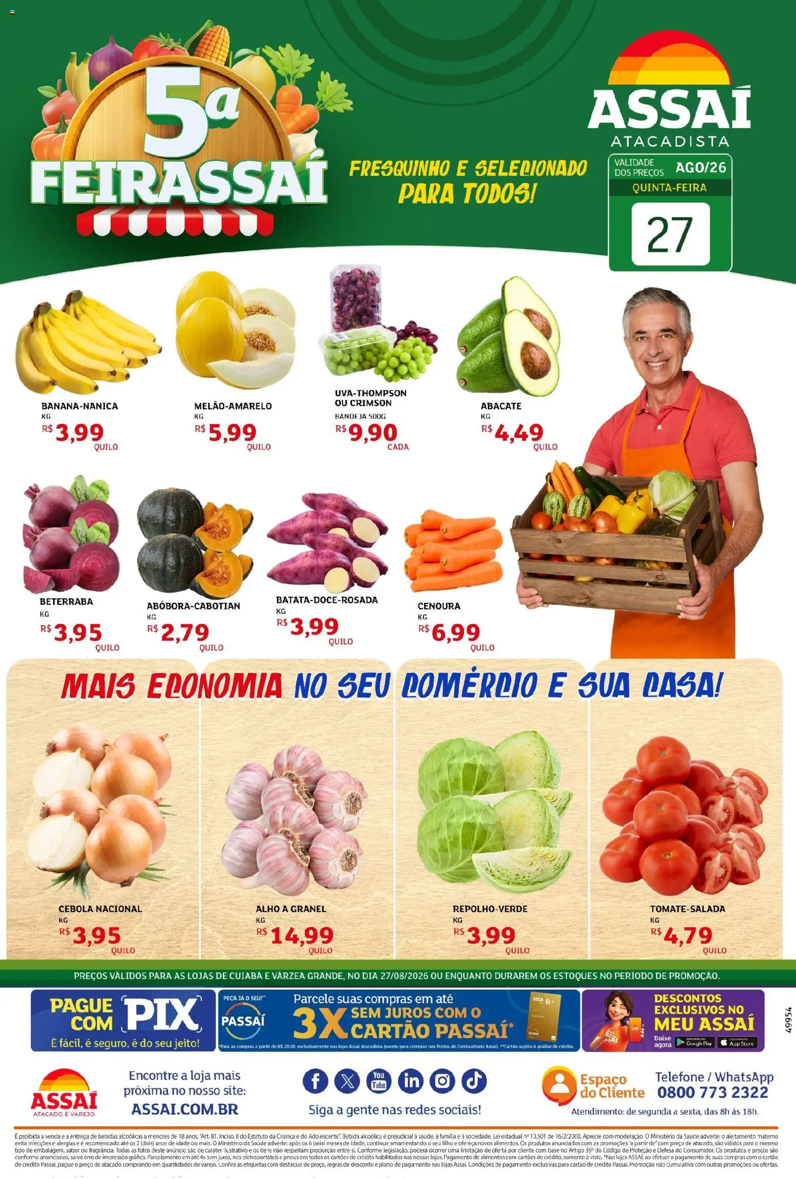 Assaí Atacadista Folheto - válido de 27/08/2026 | Página: 1 | Produtos: Beterraba, Cebola, Abacate, Pneus