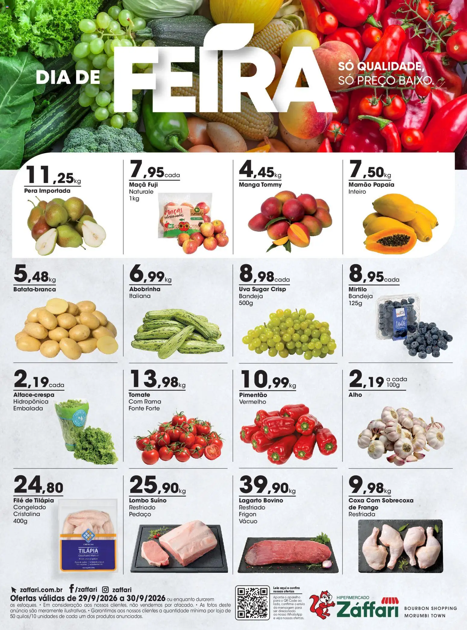 Zaffari Folheto - válido de 29/09/2026 | Página: 1 | Produtos: Alho, Lombo, Manga, Filé de tilápia