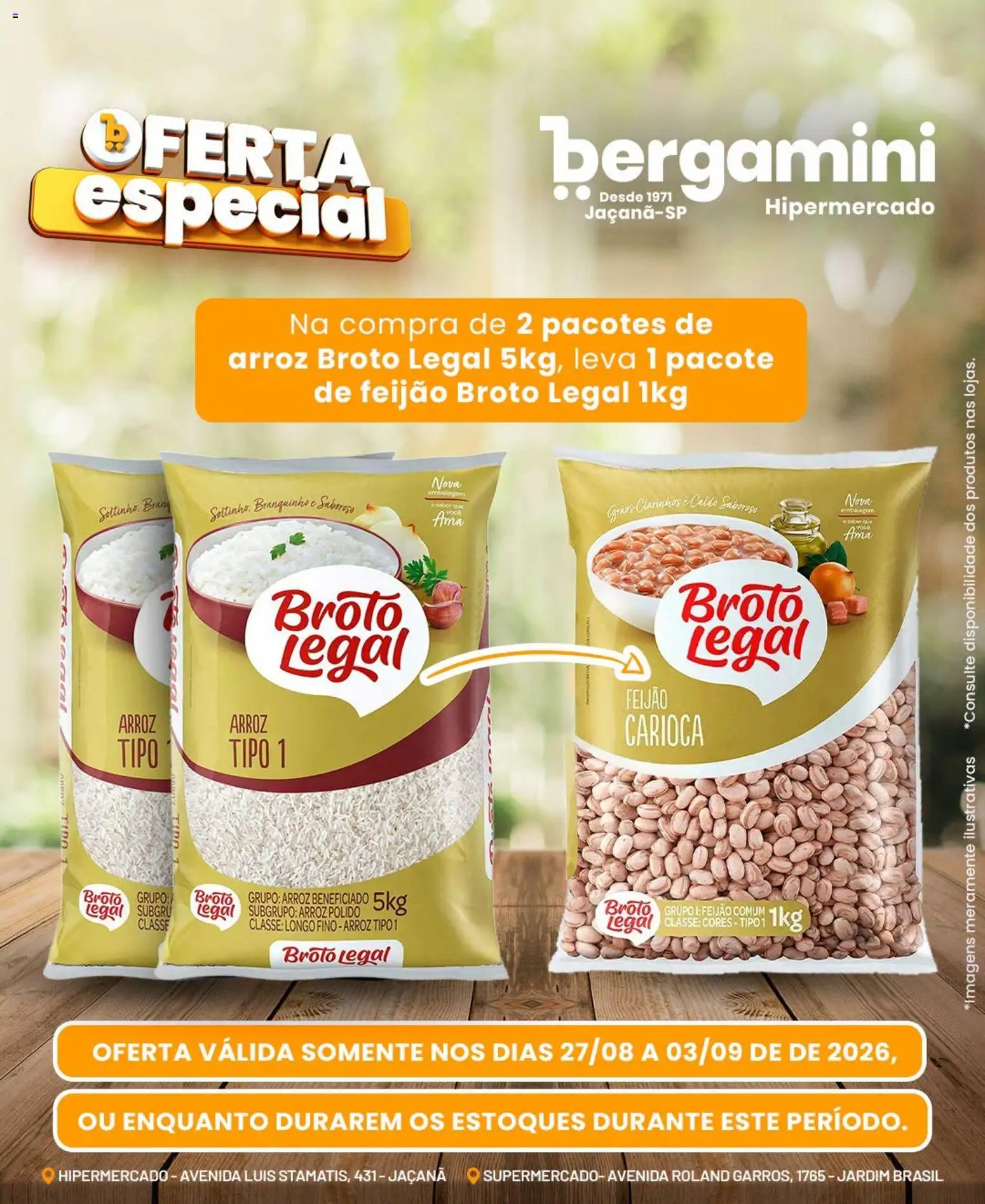 Supermercado Bergamini Folheto - válido de 27/08/2026 | Página: 1 | Produtos: Feijão, Arroz, Pacote de feijão