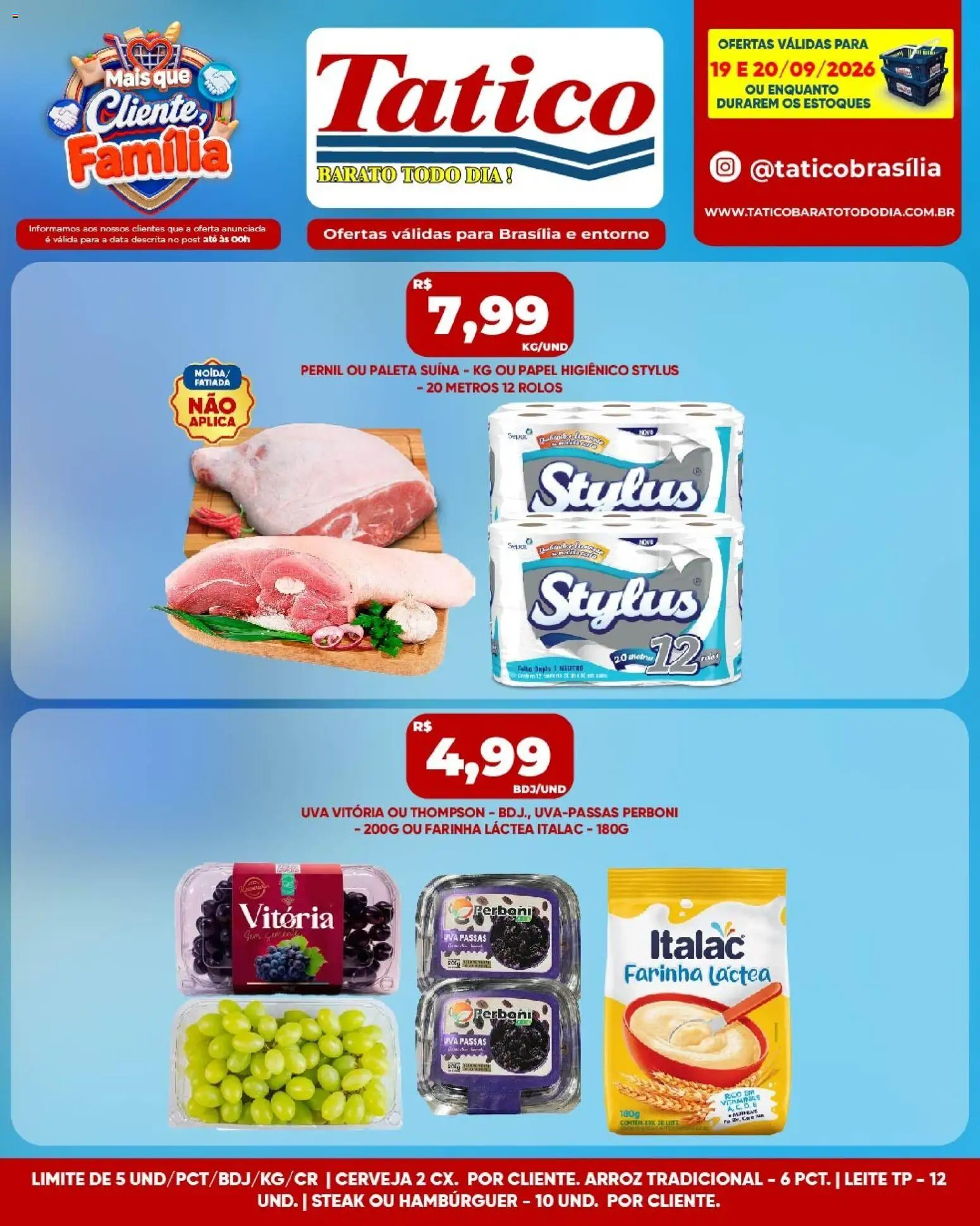 Tatico Folheto - válido de 19/09/2026 | Página: 6 | Produtos: Pernil, Paleta suína, Hambúrguer, Papel higiênico