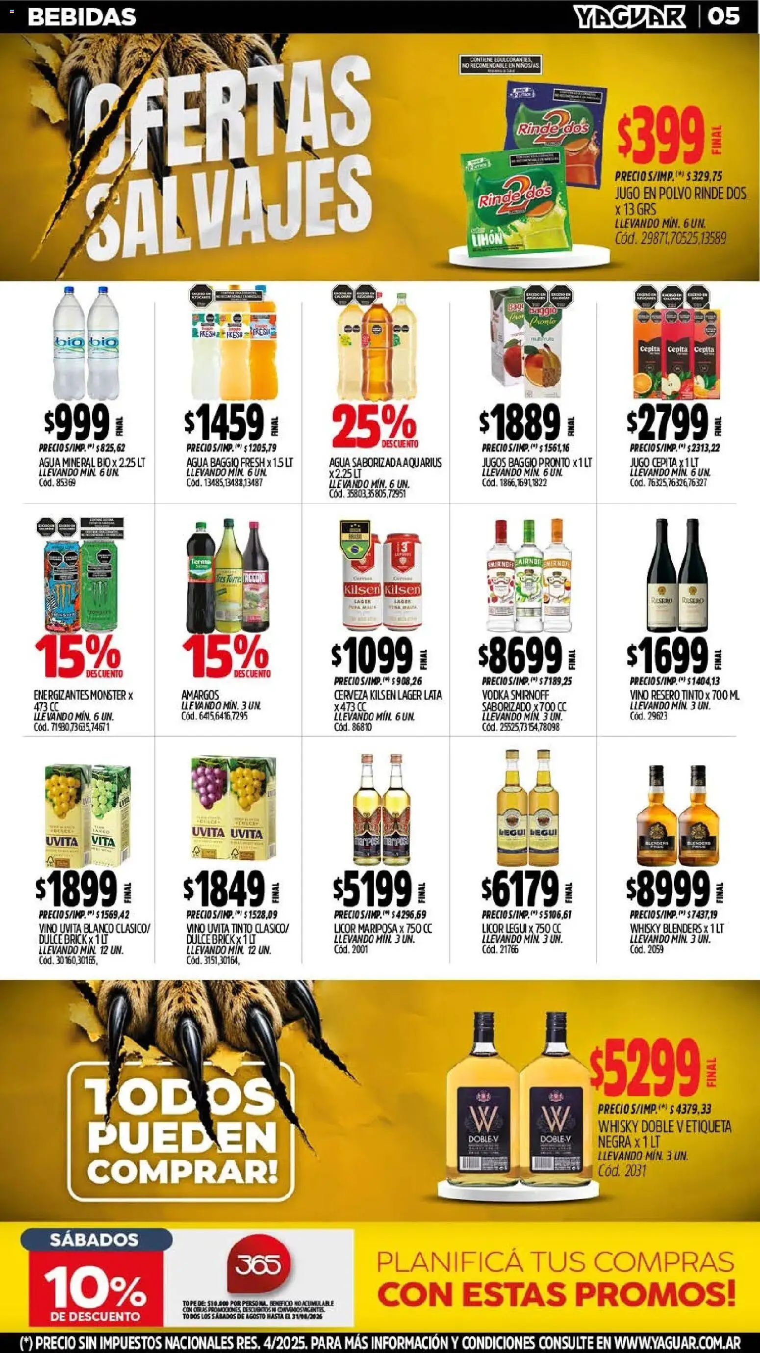 Yaguar - Oferta Semanal Mendoza │ válido desde el 03/08/2026 | Página: 5 | Productos: Vodka, Agua, Limón, Cerveza