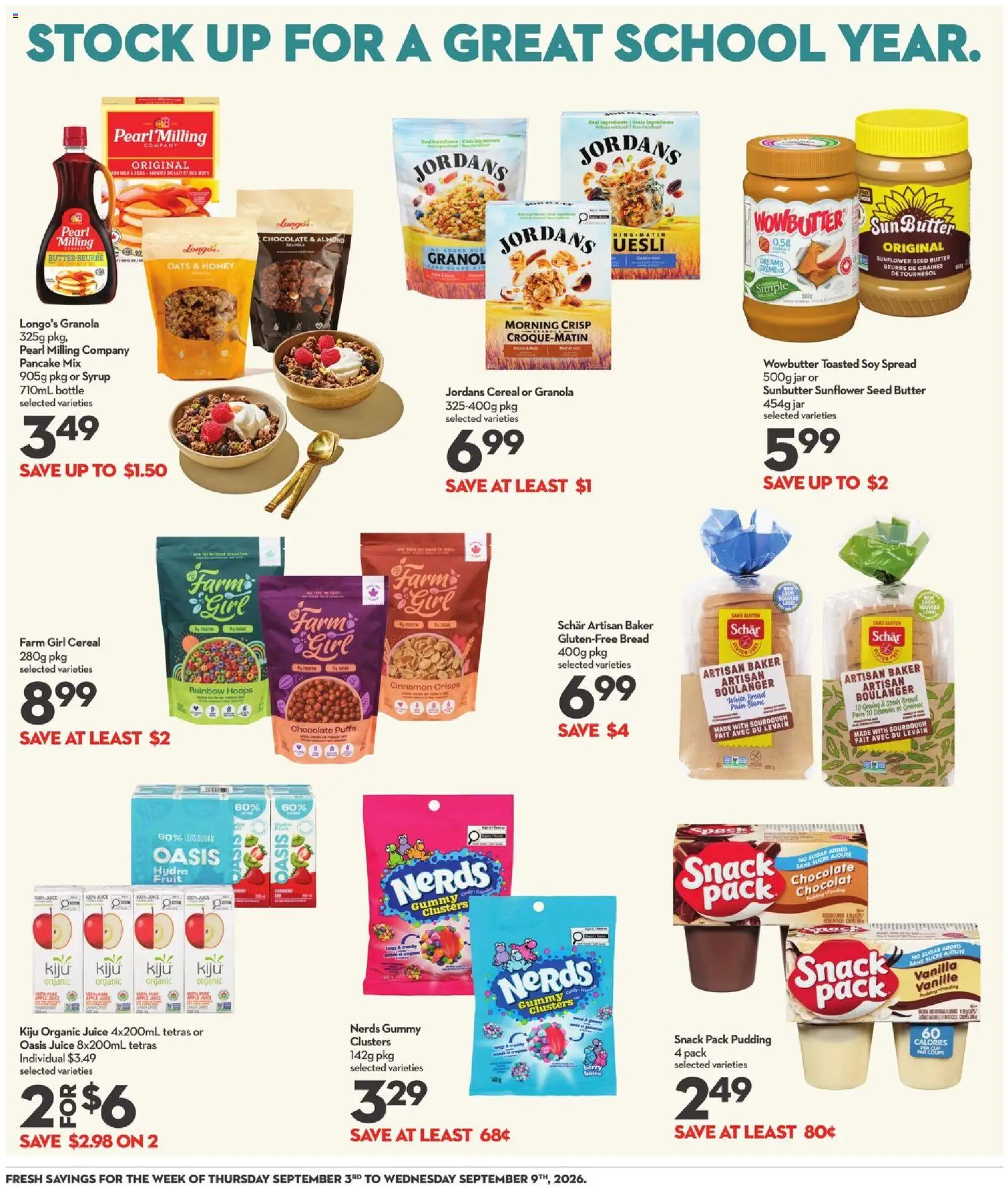 Longo's flyer valid from Sep 3, 2026 | Page: 7 | Products: Sunflower, Crisps, Spread, Bread