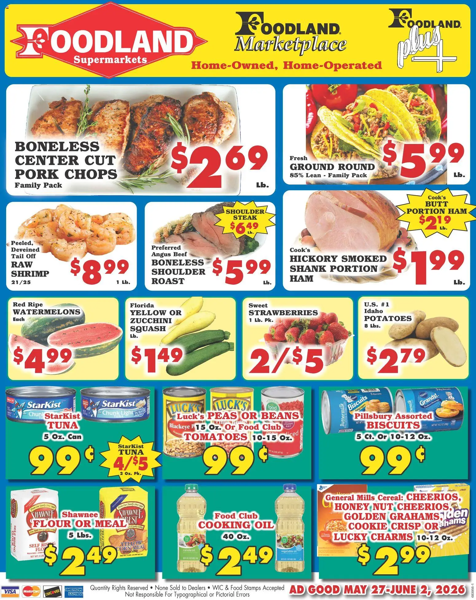 Foodland Weekly Ad - Supermarkets - valid from 27.05.2026 | Page: 1 | Products: Zucchini, Pork, Tomatoes, Water