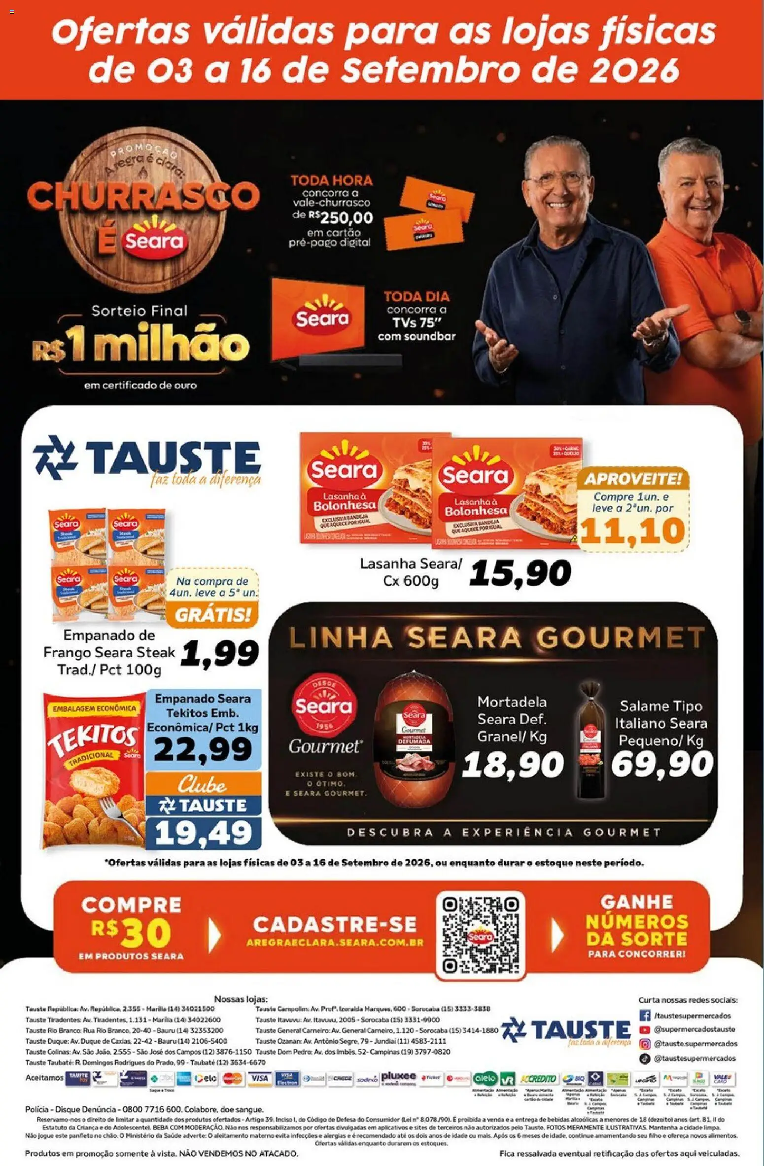 Tauste Folheto - válido de 03/09/2026 | Página: 1 | Produtos: Soundbar, Bebidas, Salame, Frango