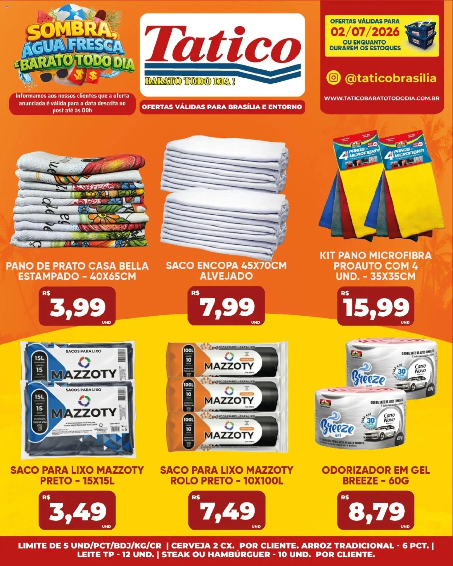 Tatico Folheto - válido de 02/07/2026 | Página: 19 | Produtos: Saco para lixo, Leite, Cerveja, Hambúrguer