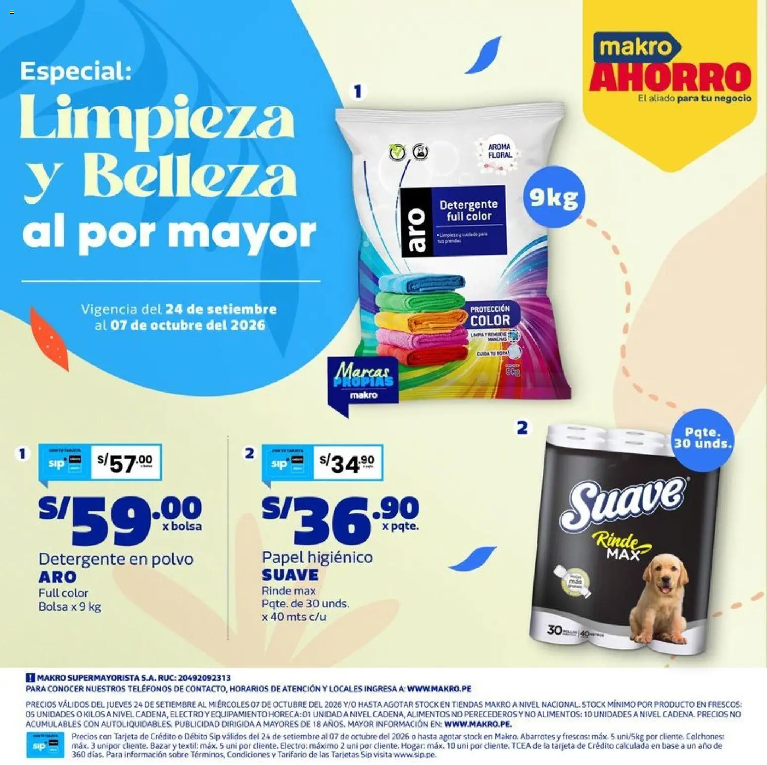Catálogo Makro válido desde 24/09/2026 | Página: 1 | Productos: Papel higiénico, Detergente en polvo, Bolsa, Polvo
