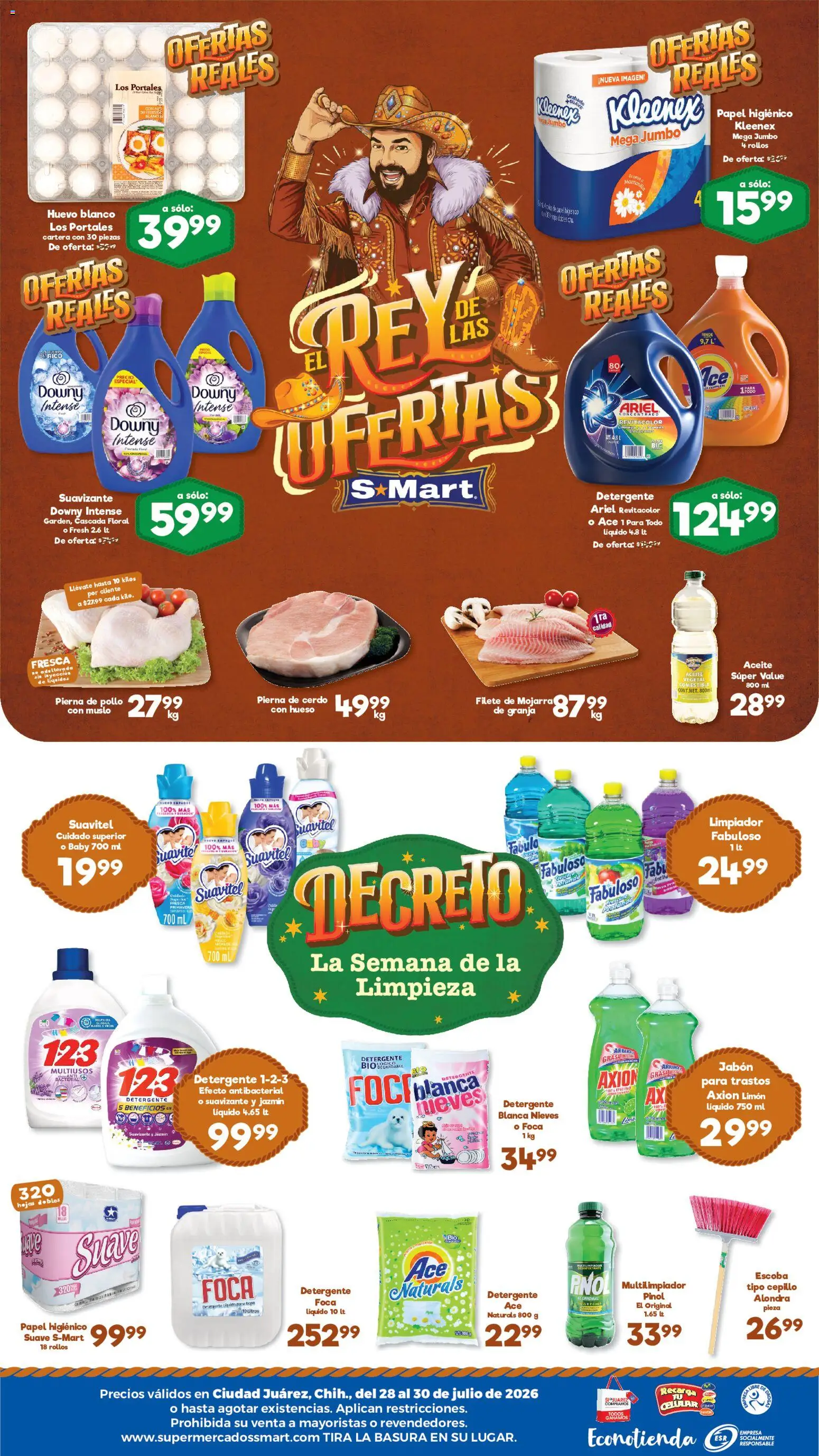 Nuevas ofertas de S-Mart válidas en toda la República Mexicana desde el 28/07/2026. ¡Encuentra las mejores ofertas en S-Mart folleto Juárez! | Página: 2 | Productos: Huevo, Escoba, Cerdo, Papel higiénico