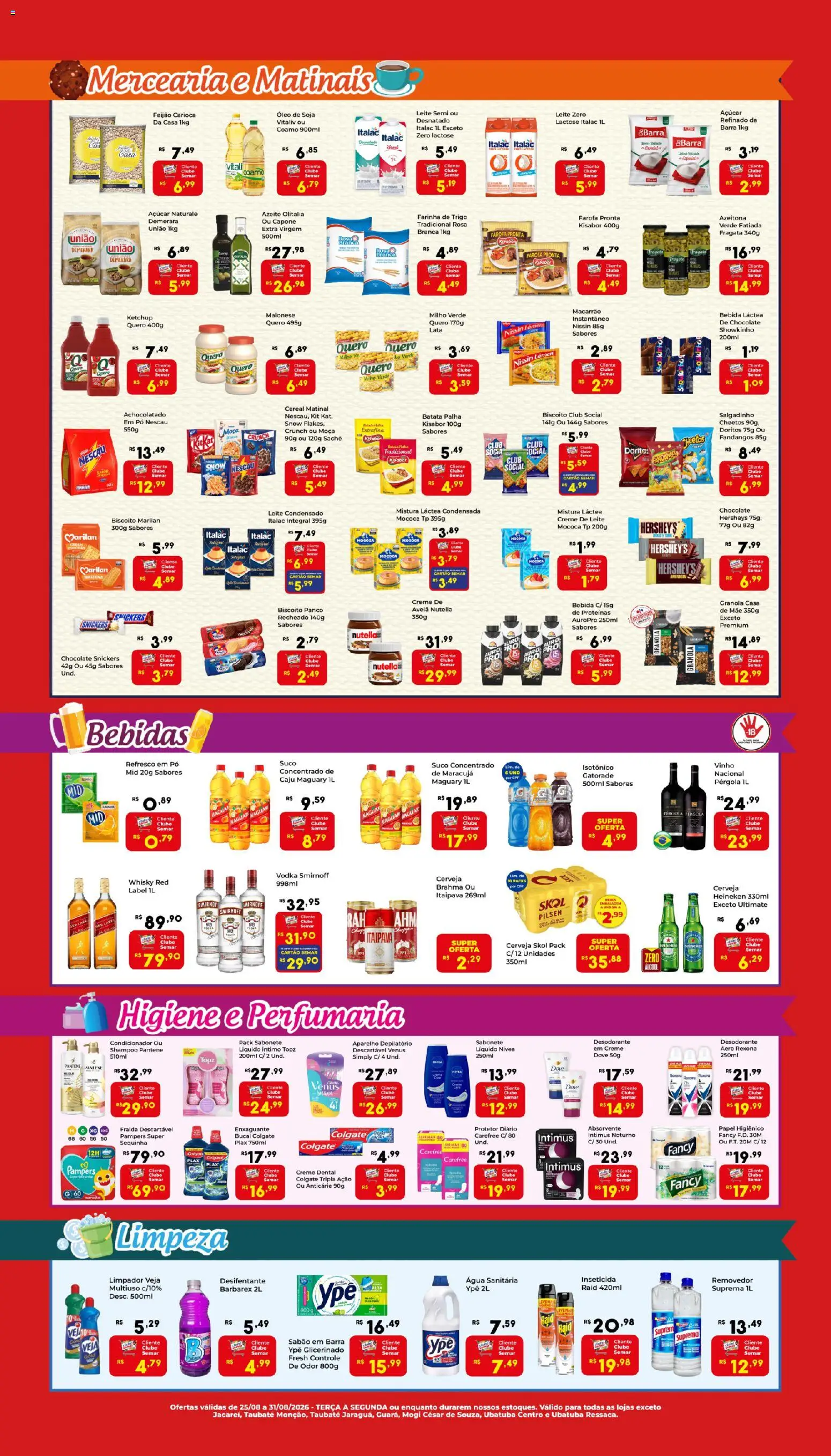 Semar Supermercado Folheto - válido de 25/08/2026 | Página: 2 | Produtos: Shampoo pantene, Rexona, Cheetos, Absorvente