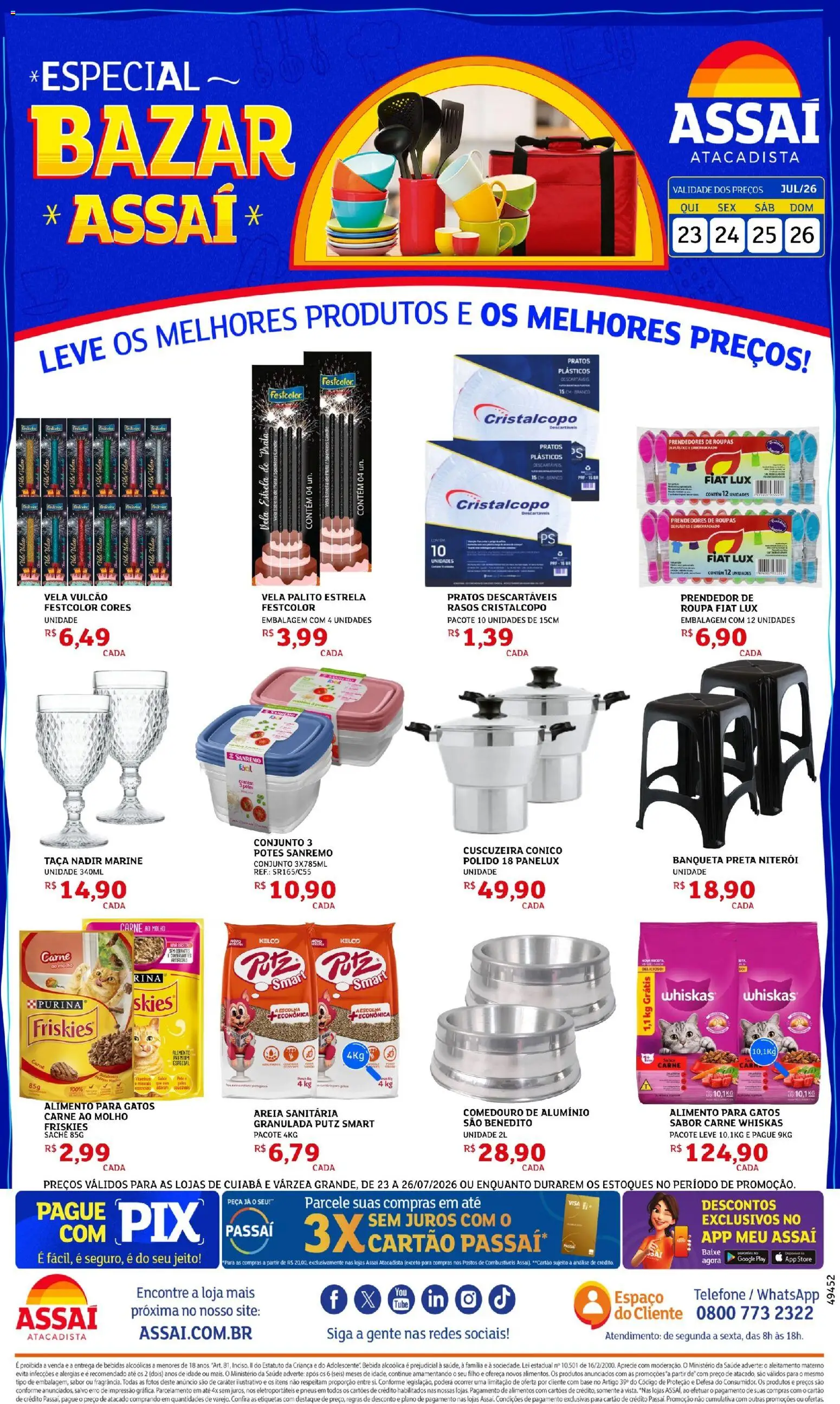 Assaí Atacadista Folheto - válido de 23/07/2026 | Página: 1 | Produtos: Areia, Banqueta, Roupas, Potes