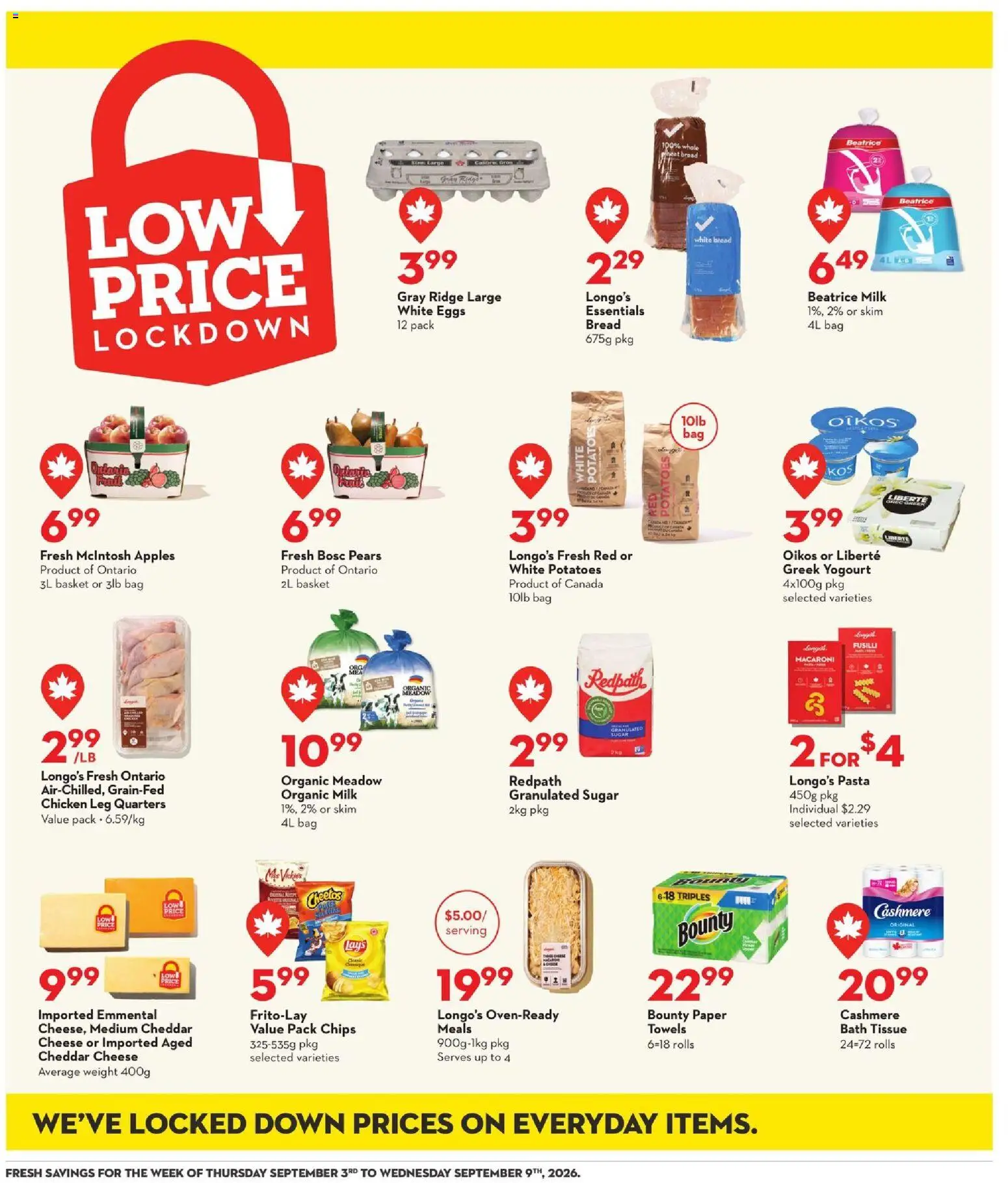 Longo's flyer valid from Sep 3, 2026 | Page: 21 | Products: Potatoes, Granulated sugar, Ridge, Pears