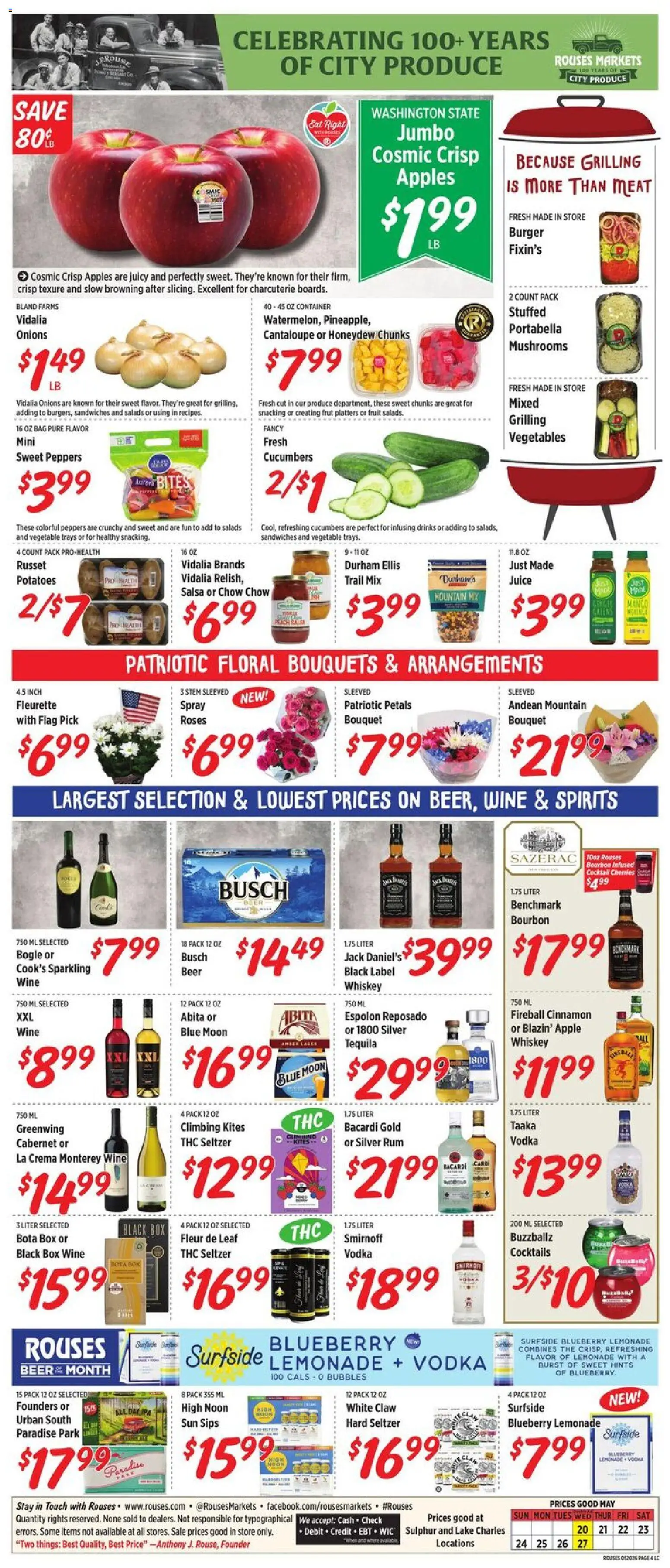 Rouses Weekly Ad - LA - valid from 20.05.2026 | Page: 8 | Products: Mushrooms, Bourbon, Vodka, Potatoes
