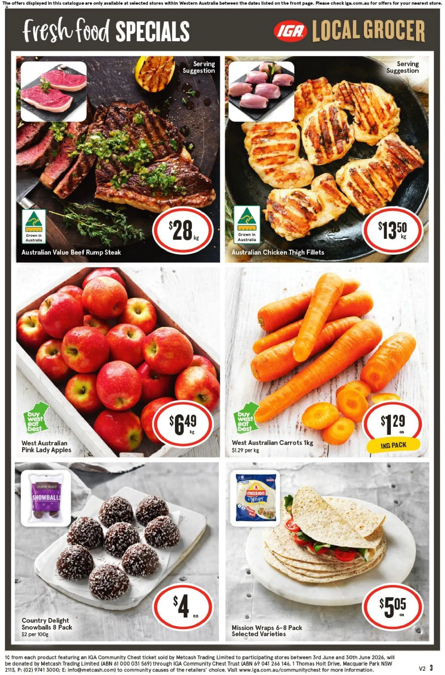 IGA catalogue - valid from 03.06.2026 | Page: 4 | Products: Chicken, Apples, Carrots, Steak