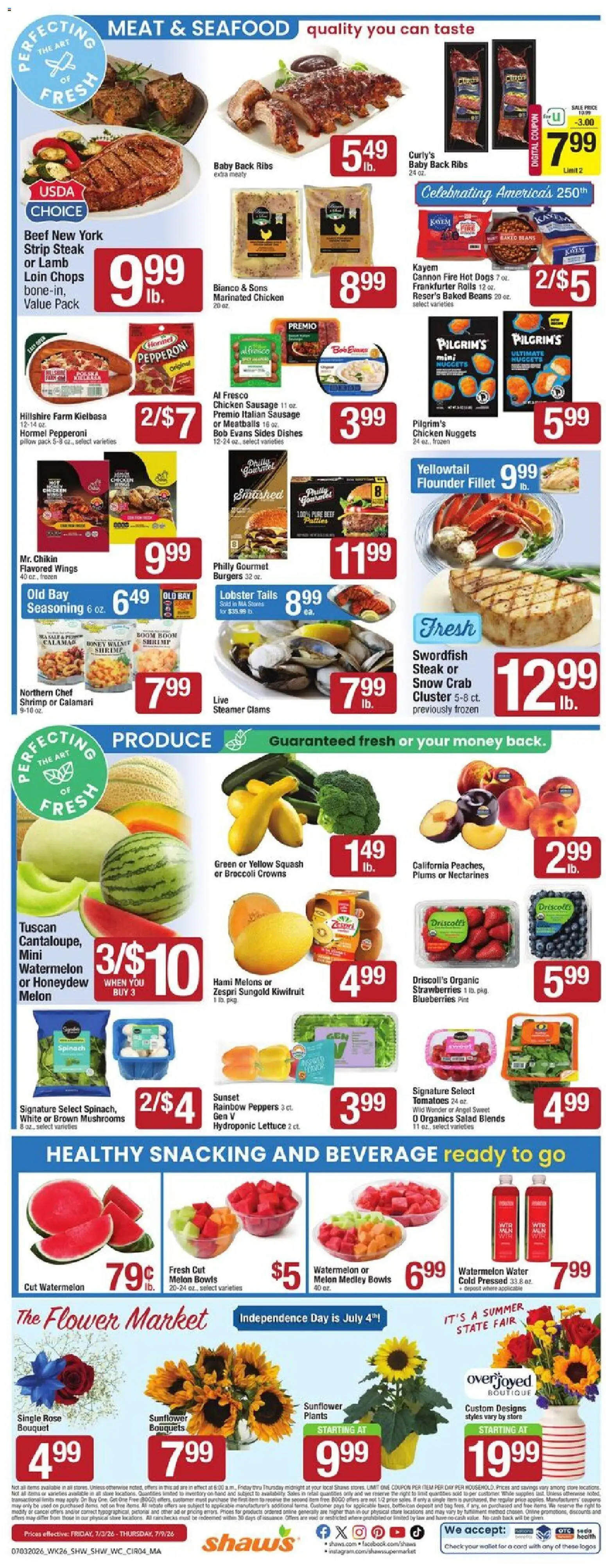 Shaw's Weekly Ad - MA - valid from 07/03/2026 | Page: 4 | Products: Peppers, Crowns, Tomatoes, Beef