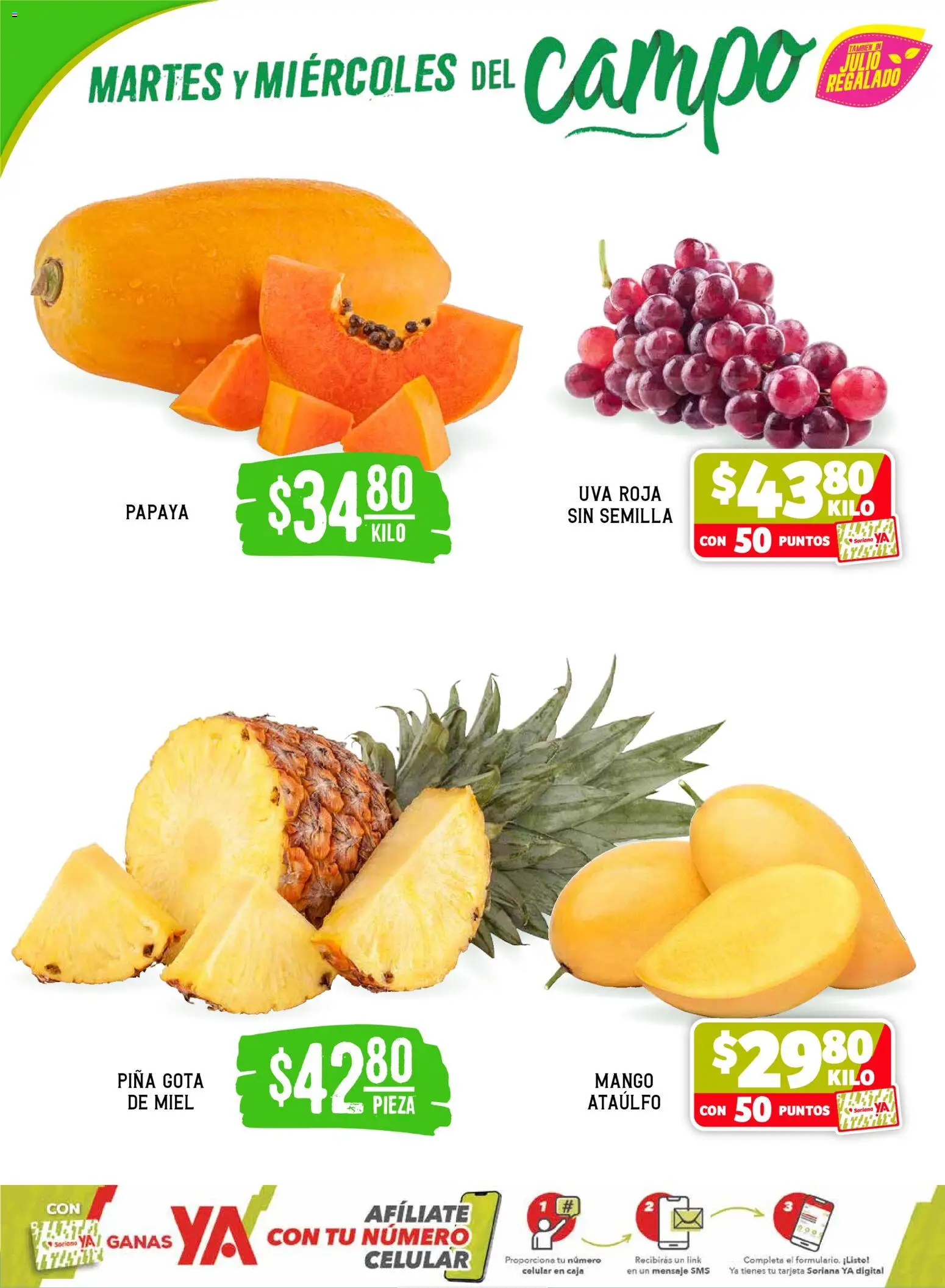 Nuevas ofertas de Soriana válidas en toda la República Mexicana desde el 26.05.2026. ¡Encuentra las mejores ofertas en Soriana Martes y Miércoles del Campo Súper: Ags, Nay, Jal, Qro, Col, Mich, Gto, Hgo, Tlax, Mor, Pue, Gro, Oax, Edo. de Mex, Vall! | Página: 2 | Productos: Mango, Uva, Piña, Caja