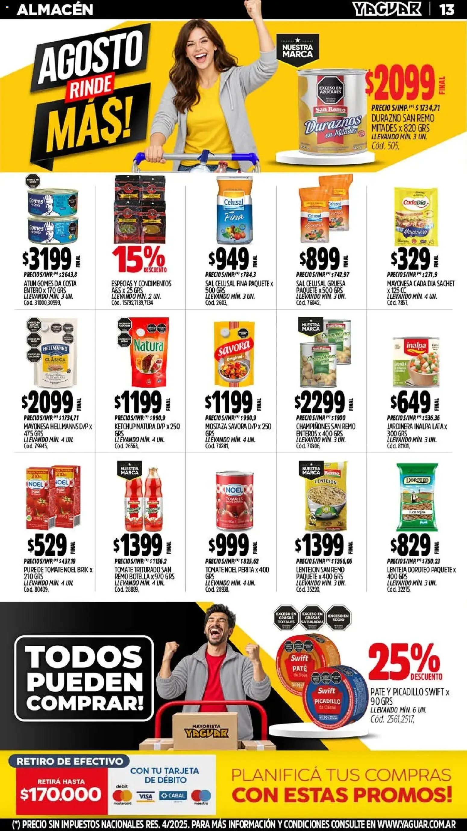 Yaguar - Oferta Semanal Mar del Plata │ válido desde el 17/07/2026 | Página: 13 | Productos: Durazno, Sal, Pure de Tomate, Picadillo