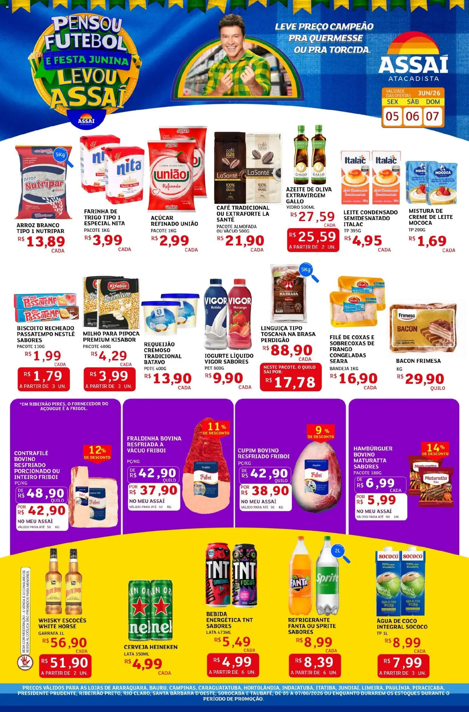 Assaí Atacadista Folheto - válido de 05.06.2026 | Página: 1 | Produtos: Farinha de trigo, Açúcar, Biscoito recheado, Leite condensado