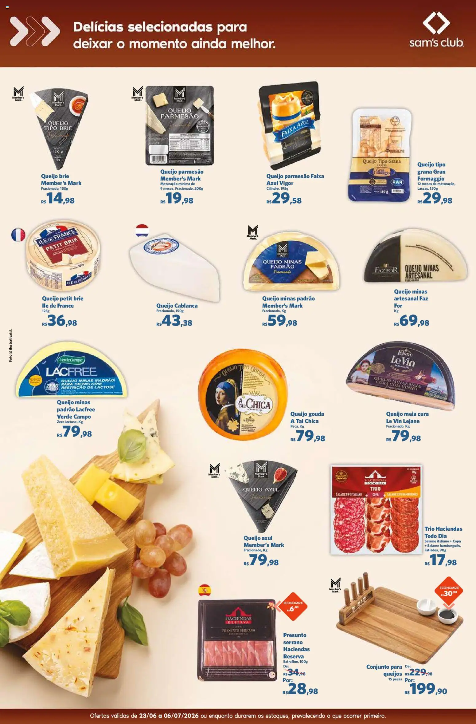 Sam's Club Folheto - válido de 23/06/2026 | Página: 2 | Produtos: Queijo, Presunto, Vinho, Copa