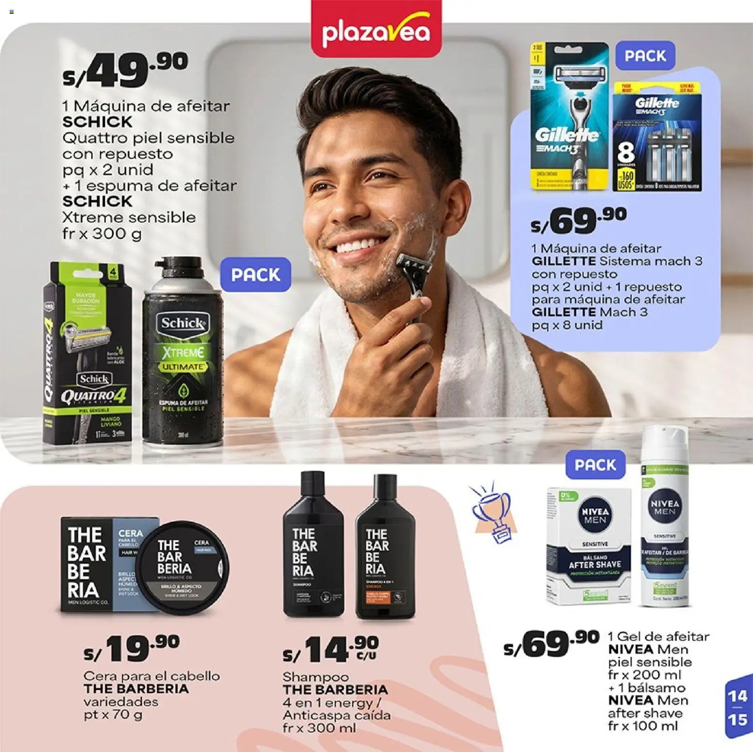 Catálogo Plaza Vea válido desde 08.06.2026 | Página: 15 | Productos: Shampoo, Espuma de afeitar, Maquina de afeitar