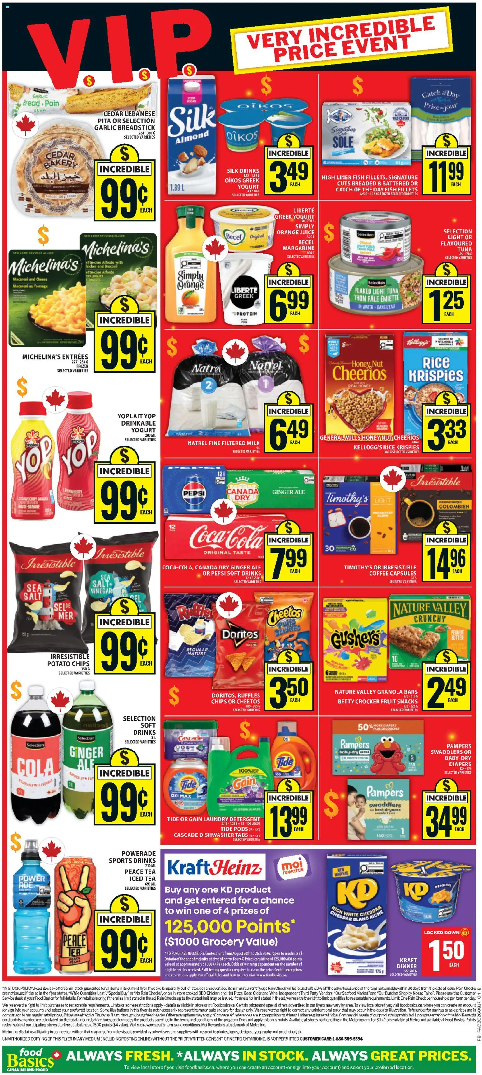 Food Basics flyer valid from Aug 20, 2026 | Page: 2 | Products: Chips, Iced tea, Greek yogurt, Butter