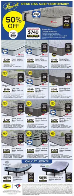 Preview of Leon's weekly flyer / circulaire from shop Leon's valid from Jul 9, 2026 | Page: 4 | Products: Mattress