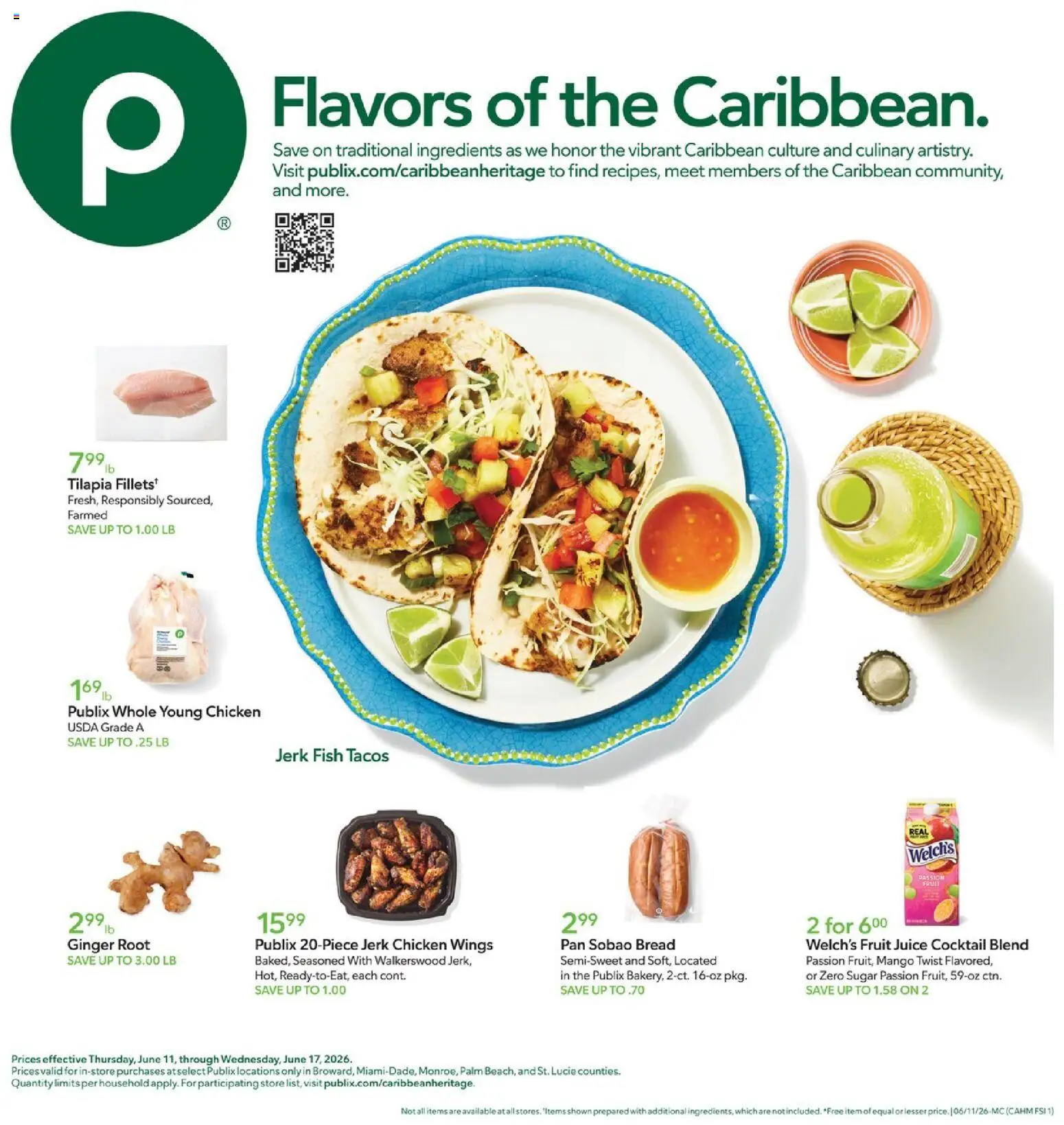 Publix Ad - valid from 11.06.2026 | Page: 1 | Products: Ginger, Pan, Bread, Mango