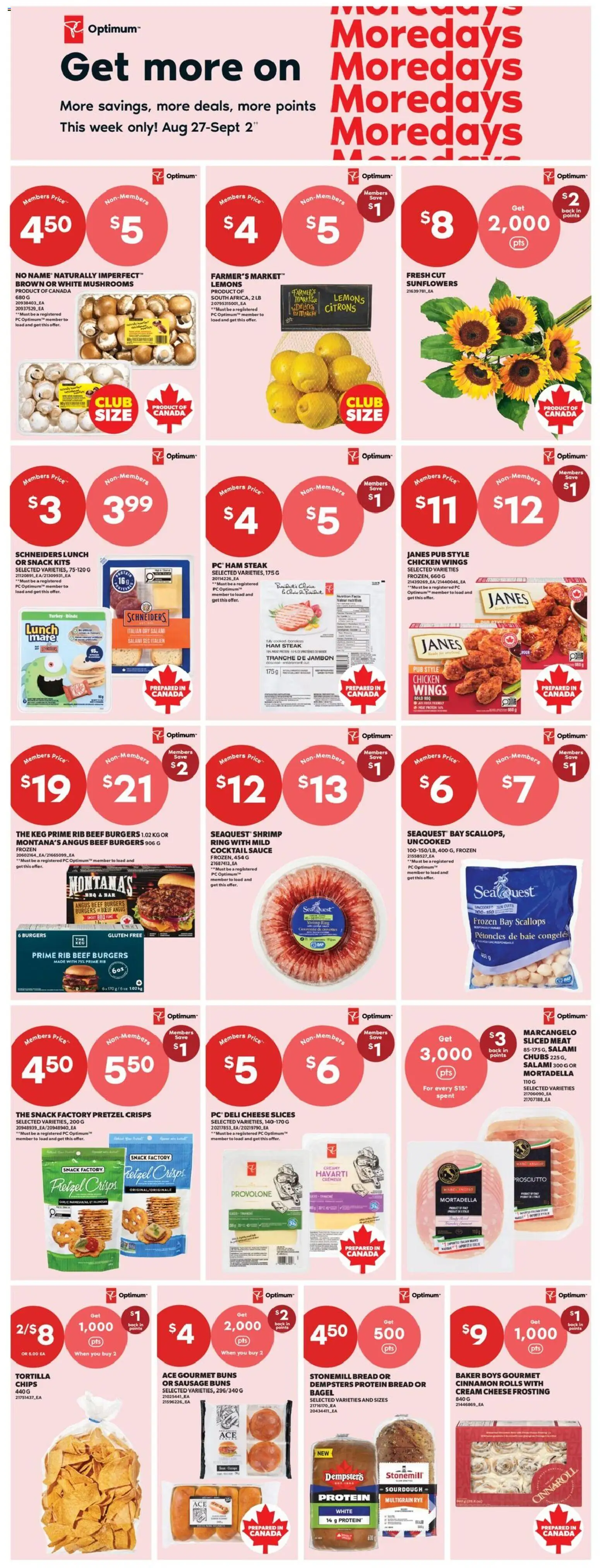 Real Canadian Superstore flyer valid from Aug 27, 2026 | Page: 8 | Products: PC, Shrimp, Bread, Salami