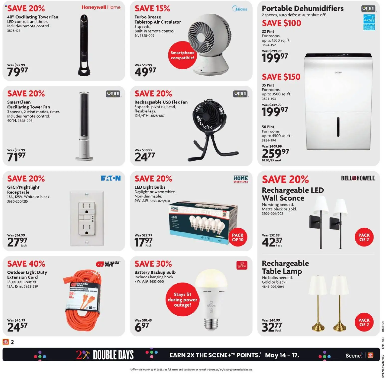 Home Hardware flyer valid from 07.05.2026 | Page: 3 | Products: Smartphone, Fan, Table, Lamp