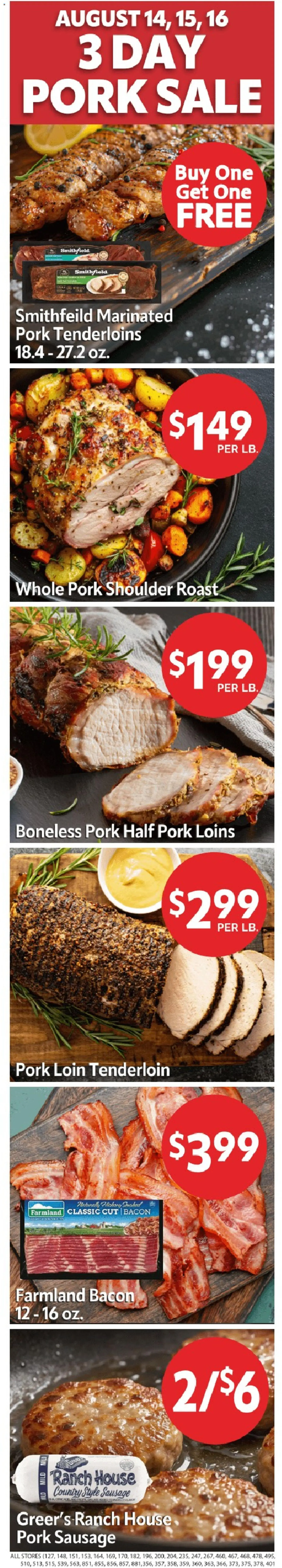 Homeland Weekly Ad - valid from 08/12/2026 | Page: 4 | Products: Pork shoulder, Pork loin, Pork, Bacon