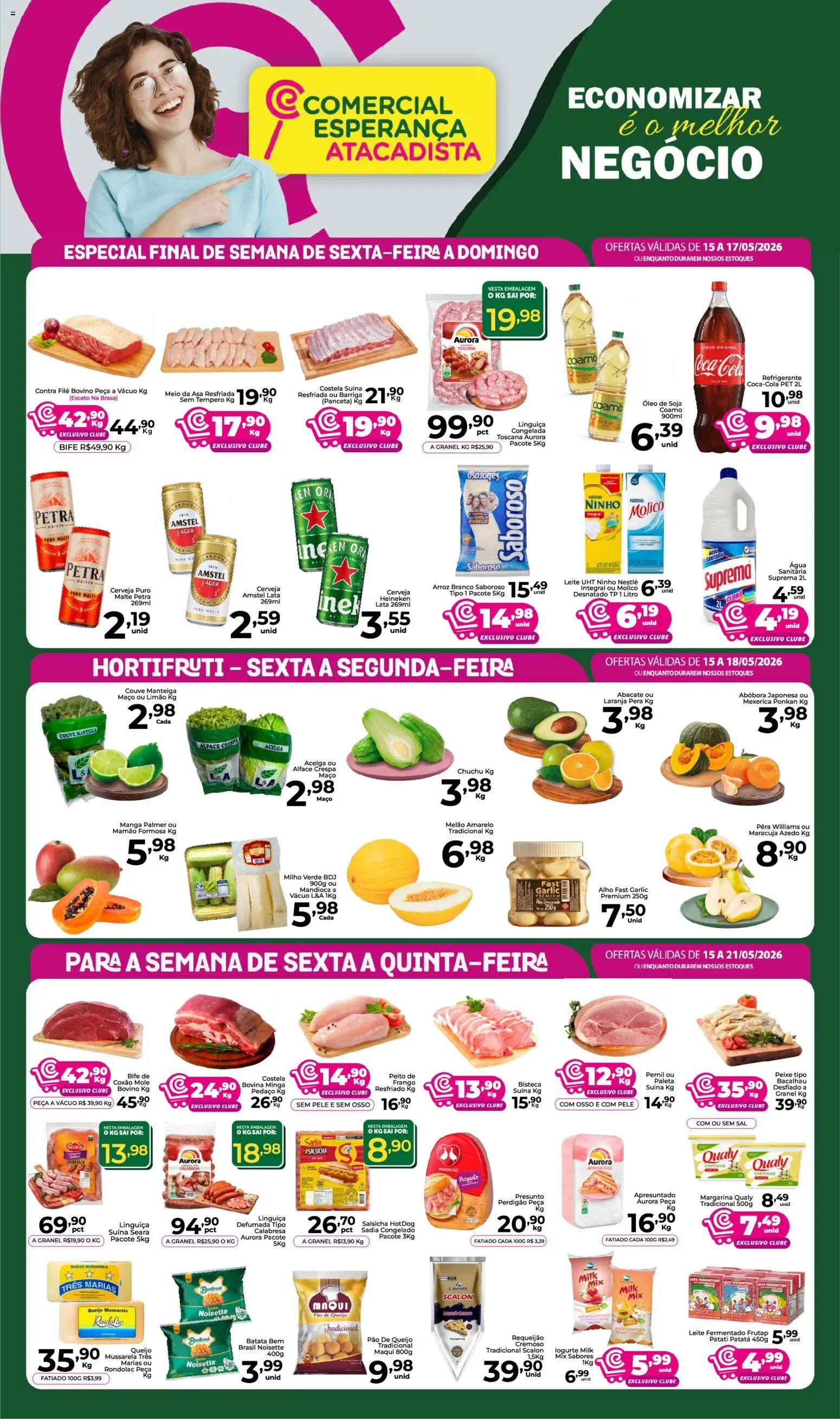 Comercial Esperança Folheto - válido de 15.05.2026 | Página: 1 | Produtos: Mamão, Couve, Requeijão, Leite fermentado
