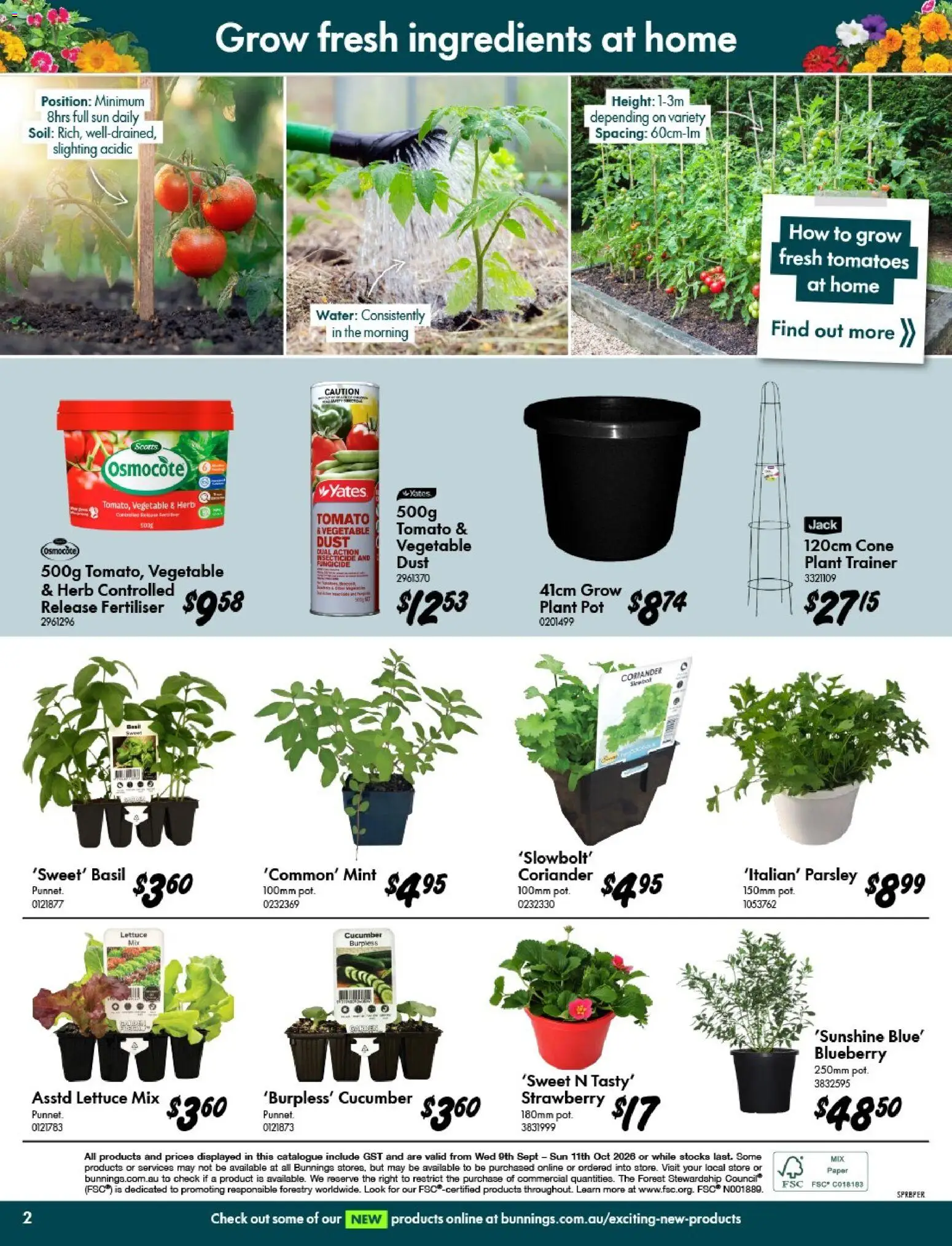 Bunnings Warehouse catalogue - valid from 09/09/2026 | Page: 2 | Products: Ingredients, Lettuce, Soil, Tomato