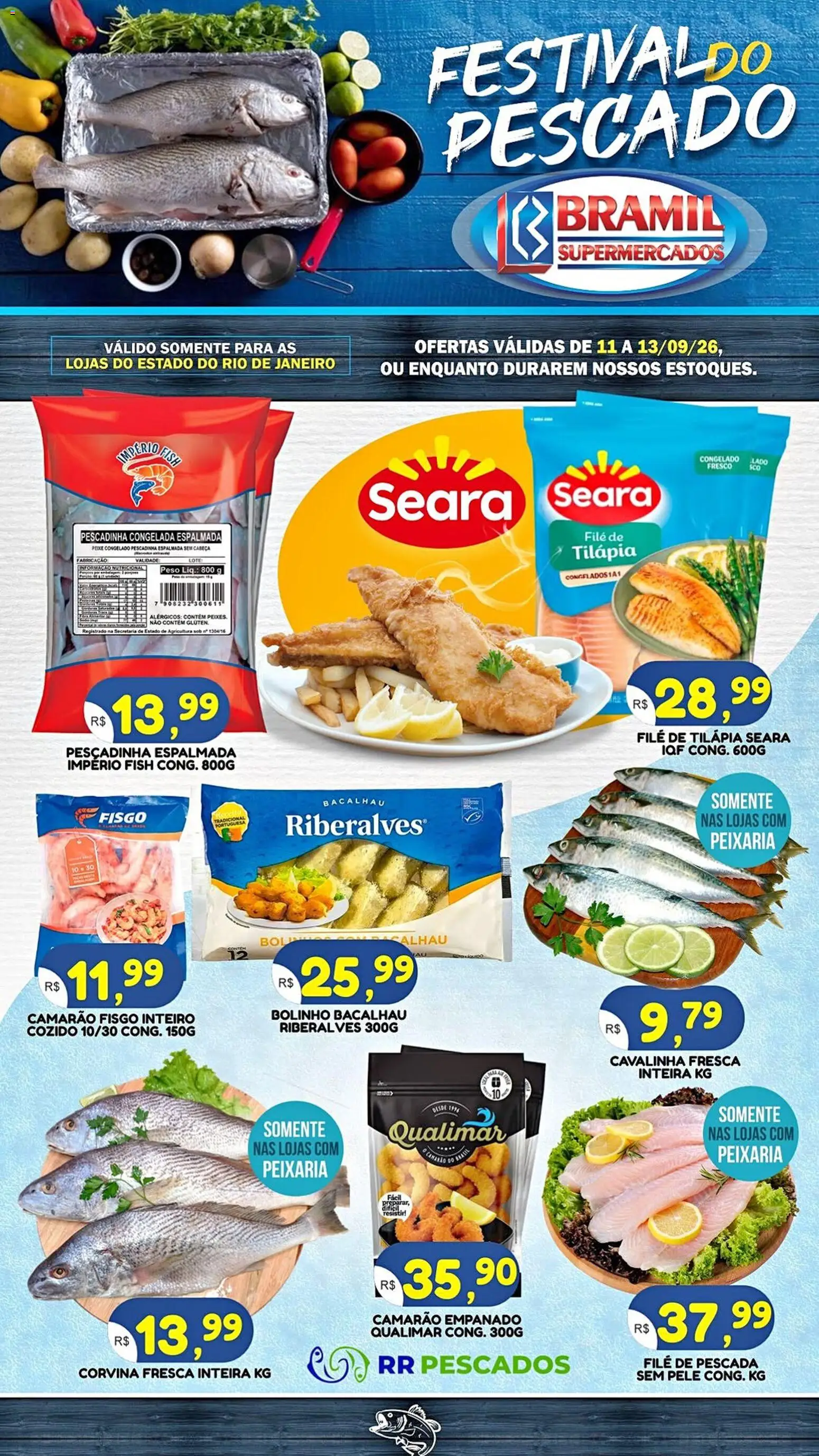 Bramil Supermercados Folheto - válido de 11/09/2026 | Página: 1 | Produtos: Bacalhau, Camarão, Tilápia, Filé de tilápia