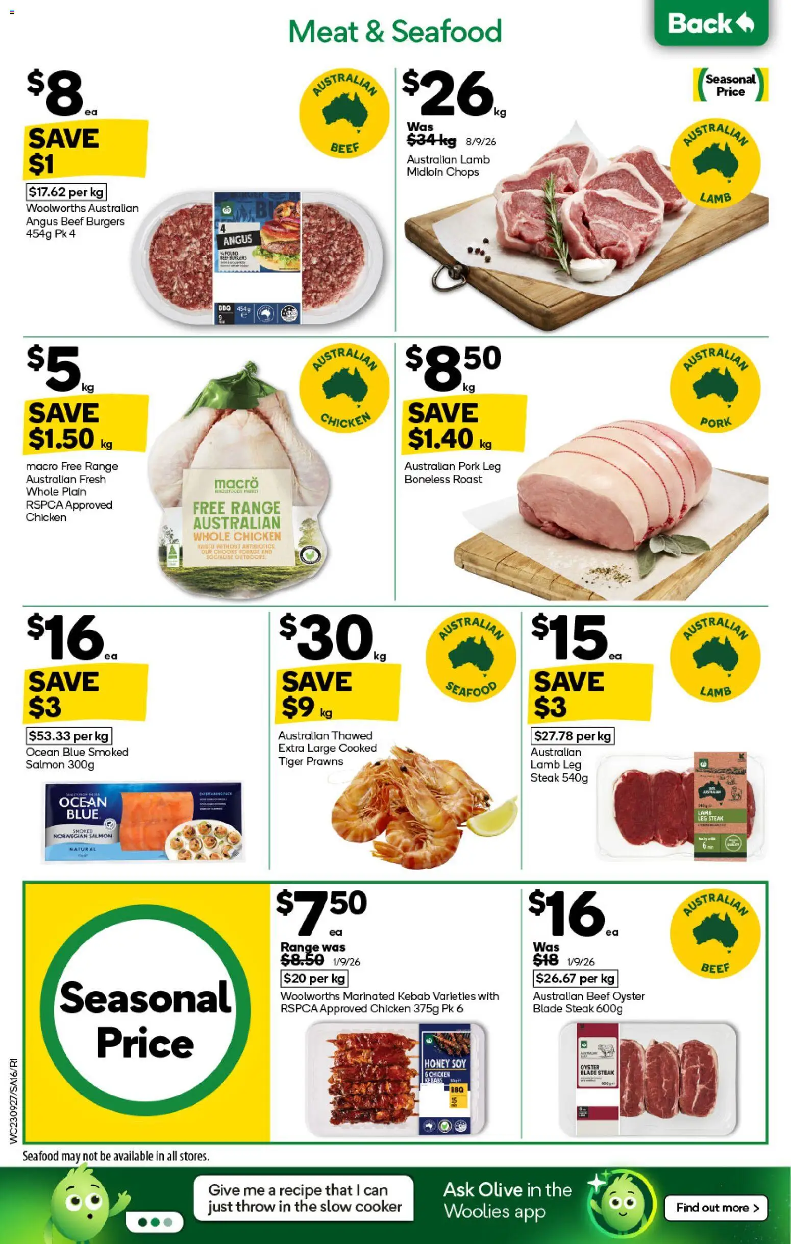 Woolworths catalogue - valid from 23/09/2026 | Page: 16 | Products: Pork, Beef, Seafood, Pork leg