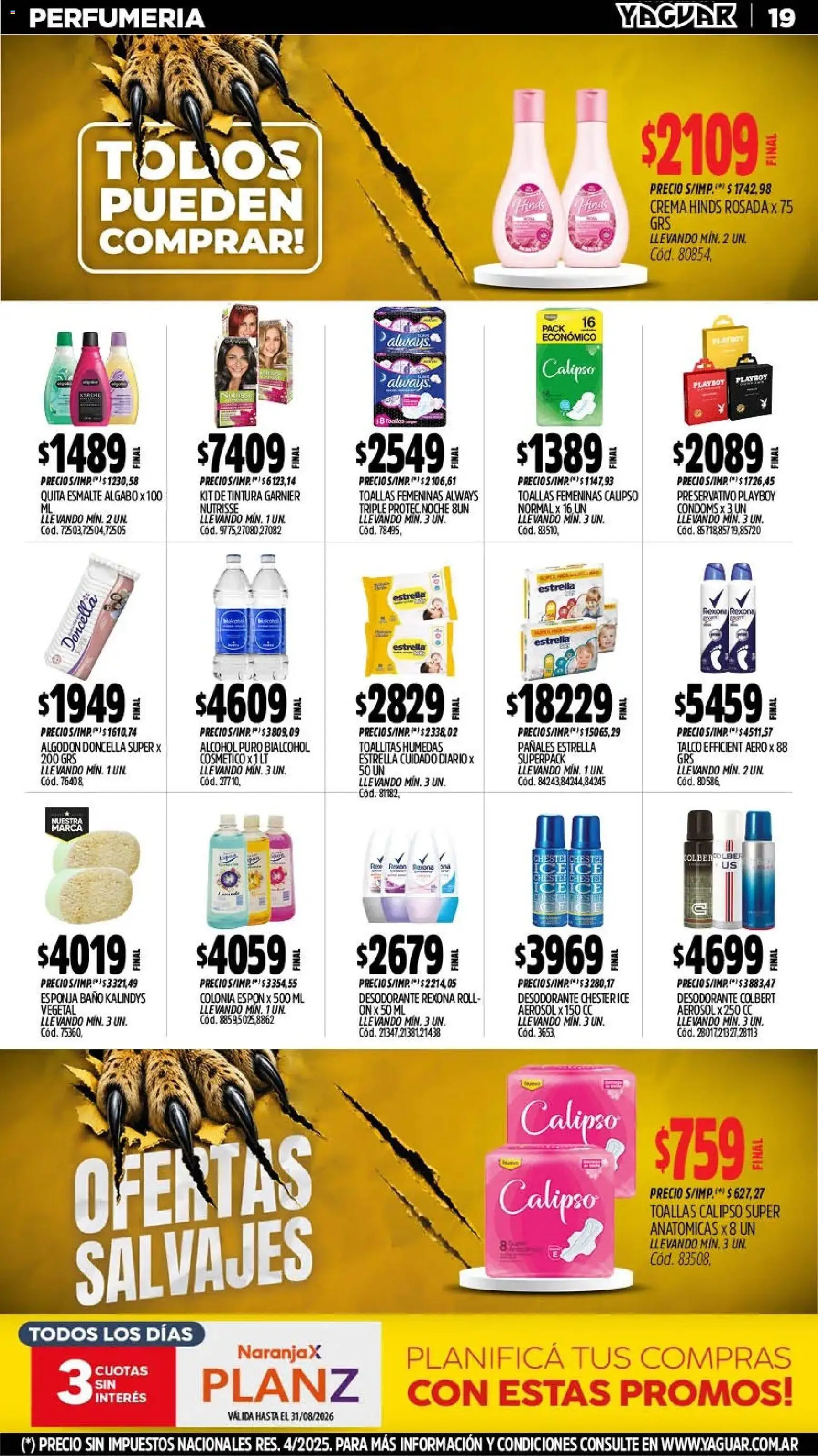 Yaguar - Oferta Semanal Neuquen │ válido desde el 10/08/2026 | Página: 20 | Productos: Baño, Toallitas húmedas, Desodorante, Pañales