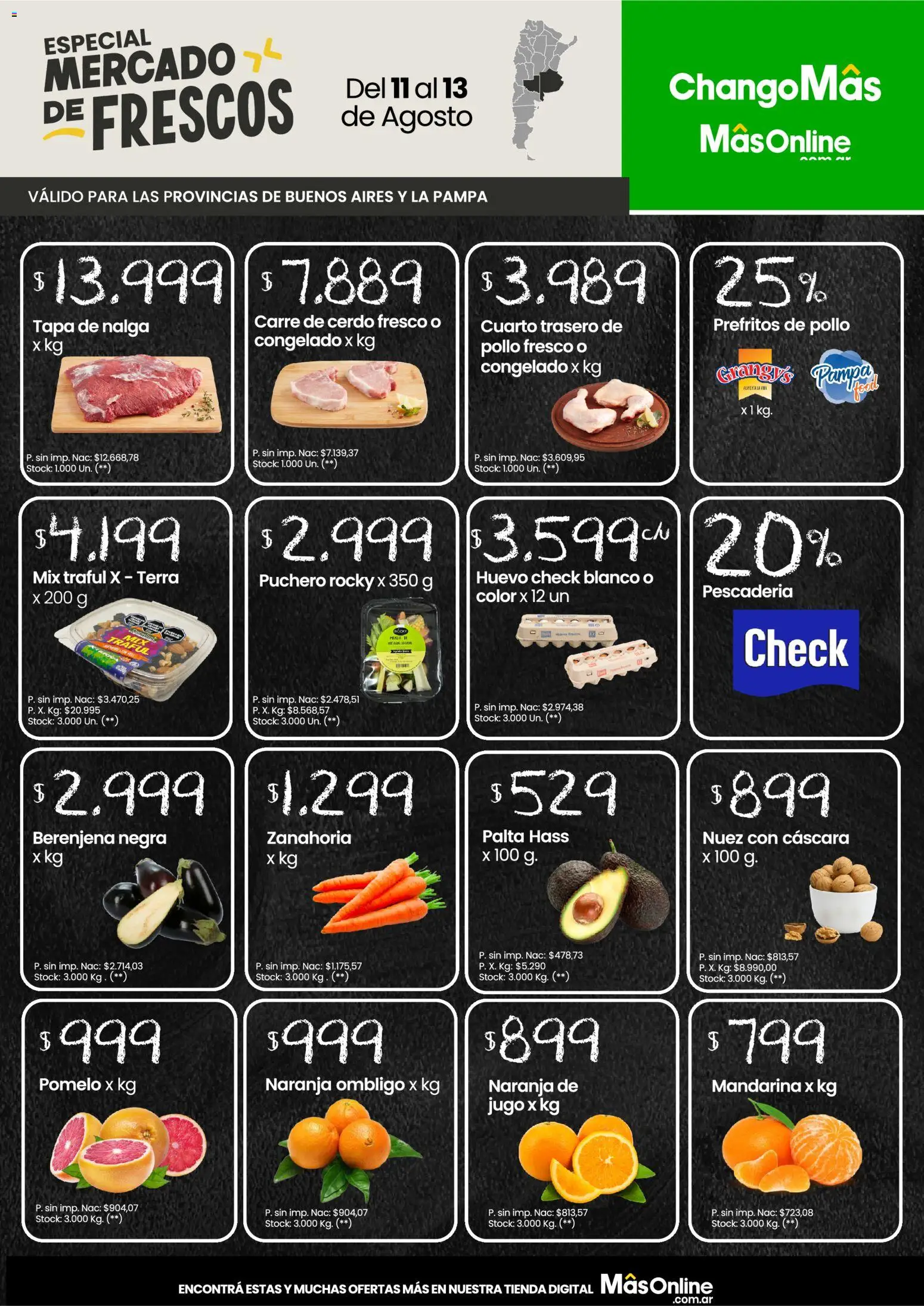 Changomas ofertas │ válido desde el 11/08/2026 | Página: 1 | Productos: Pollo, Nuez, Jugo, Cerdo